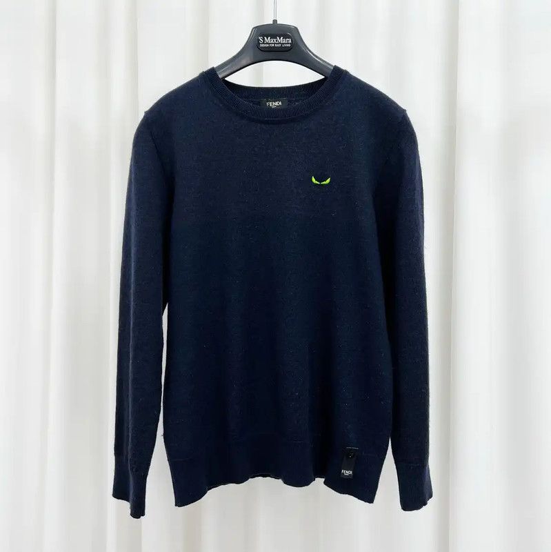 Fendi Fendi Men's Embroidered Wool Sweater in Dark Blue 0089 Size US XL / EU 56 / 4 - 1 Thumbnail