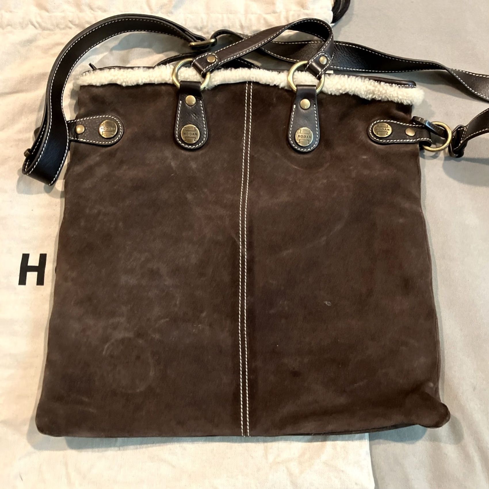 Hogan Hogan Brown Suede Shearling Tote - Dust Bag Size ONE SIZE - 5 Thumbnail