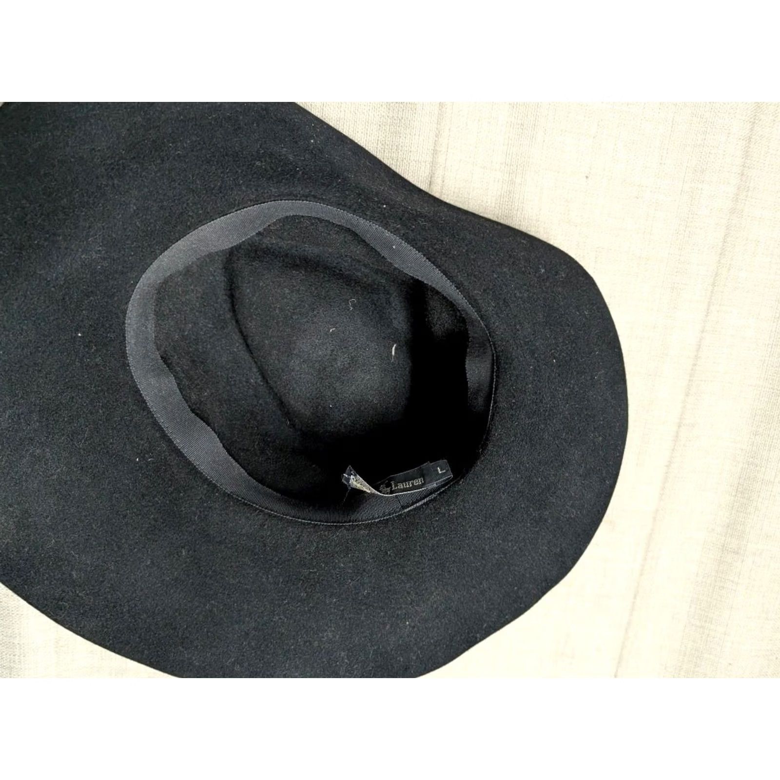 Ralph Lauren VINTAGE Ralph Lauren Hat Fedora Women L Black Felt Fur Wool Wide Brim 1980s Size ONE SIZE - 3 Thumbnail