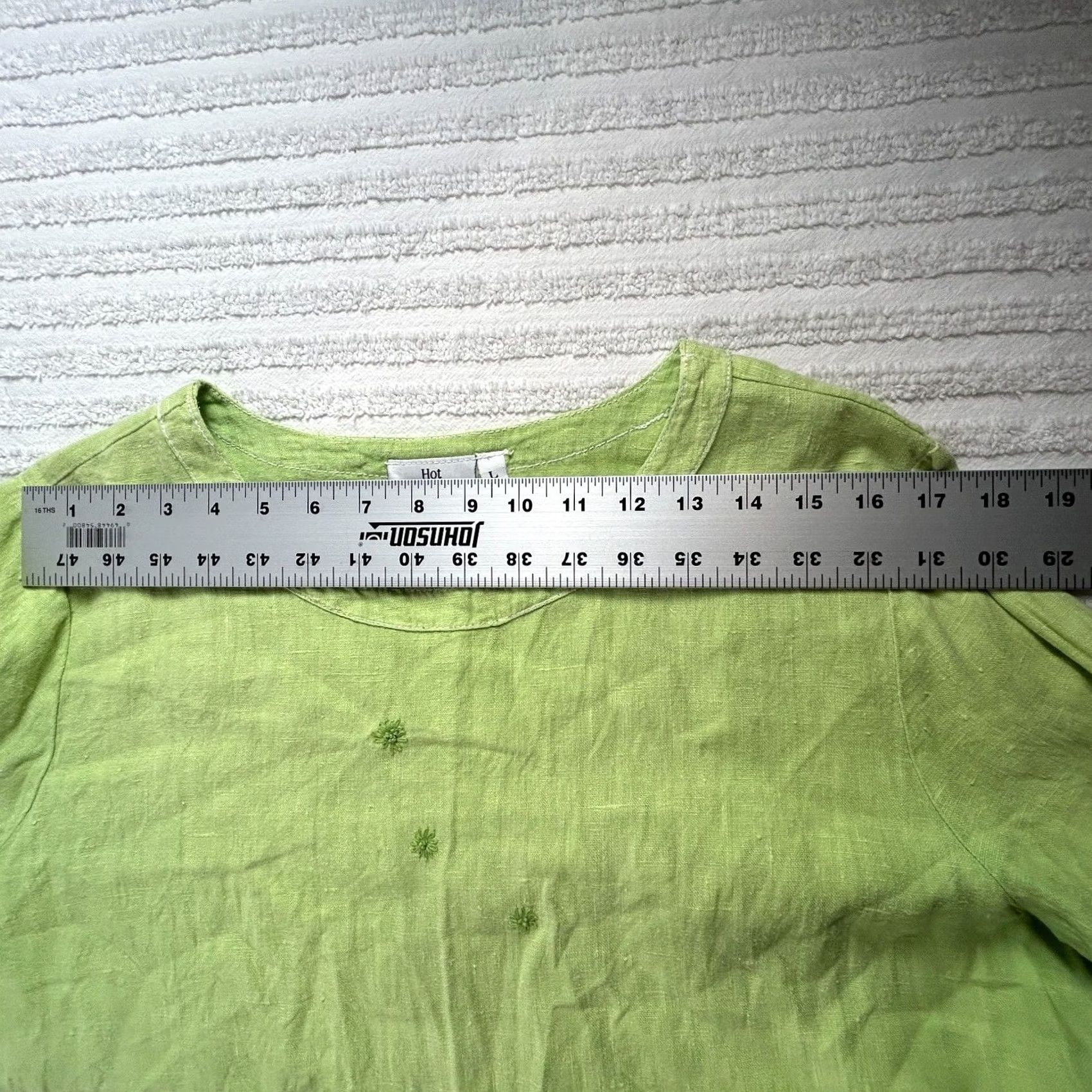 Vintage Hot Cotton Petite by Marc Ware Womens Flower Embroidered Blouse Green Long Sleeve Scoop Neck Casual Blouse Adults Womens Size L / US 10 / IT 46 - 7 Thumbnail