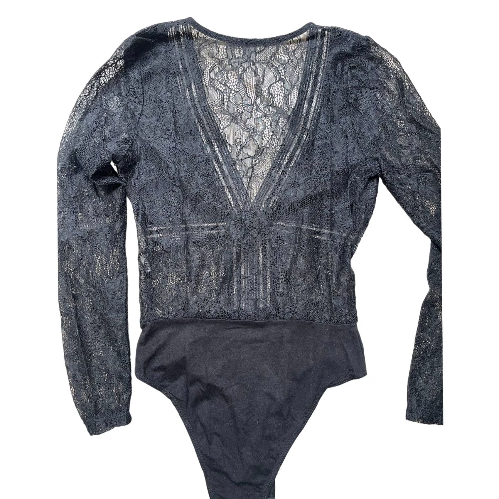 Vintage VINTAGE Black Sheer Lace Longsleeve Dress Up Bodysuit S Womens Size S / US 4 / IT 40 - 4 Thumbnail