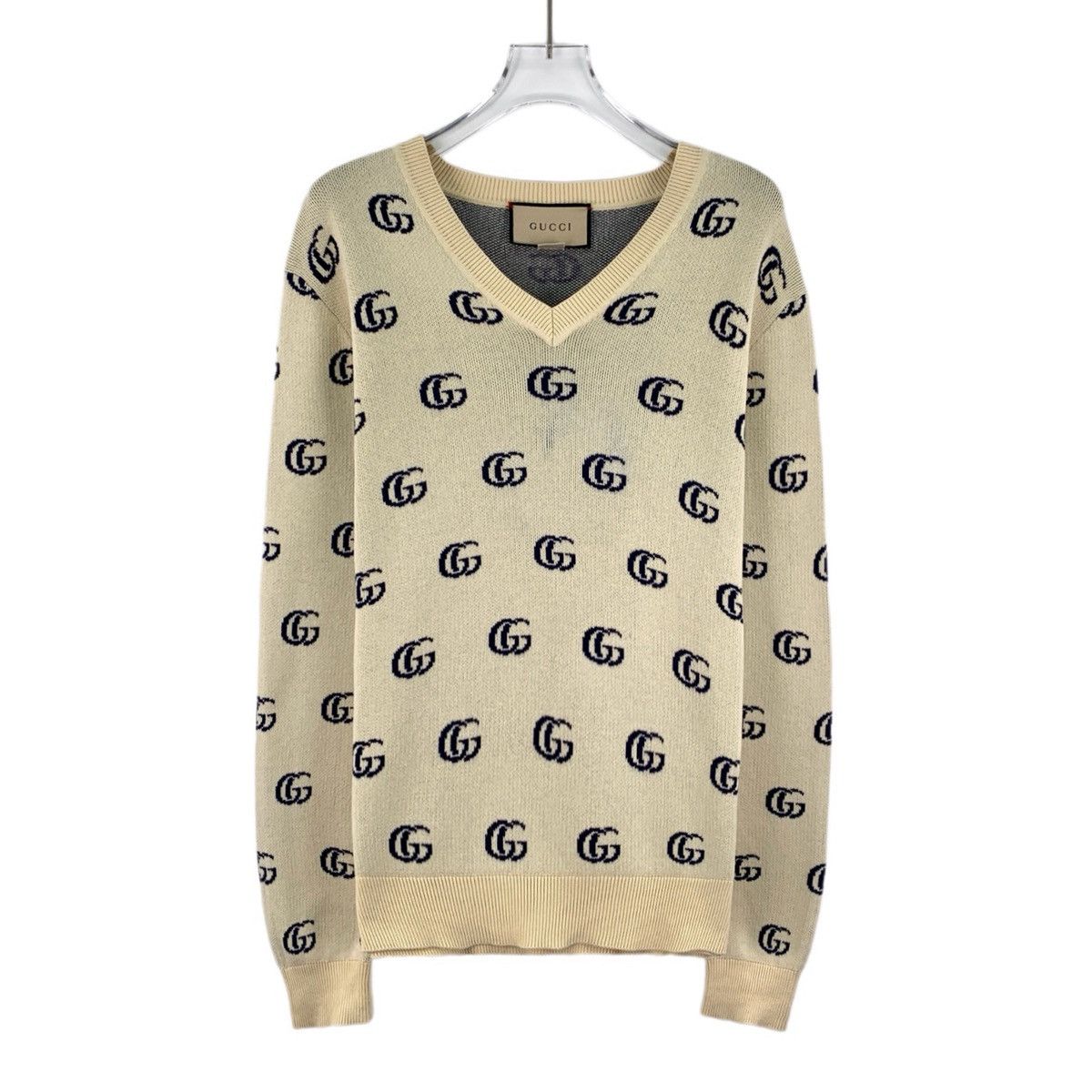 Gucci Gucci Beige All-over V-neck Long Sleeve Knit Sweater K26WX Size XS / US 0-2 / IT 36-38 - 1 Thumbnail