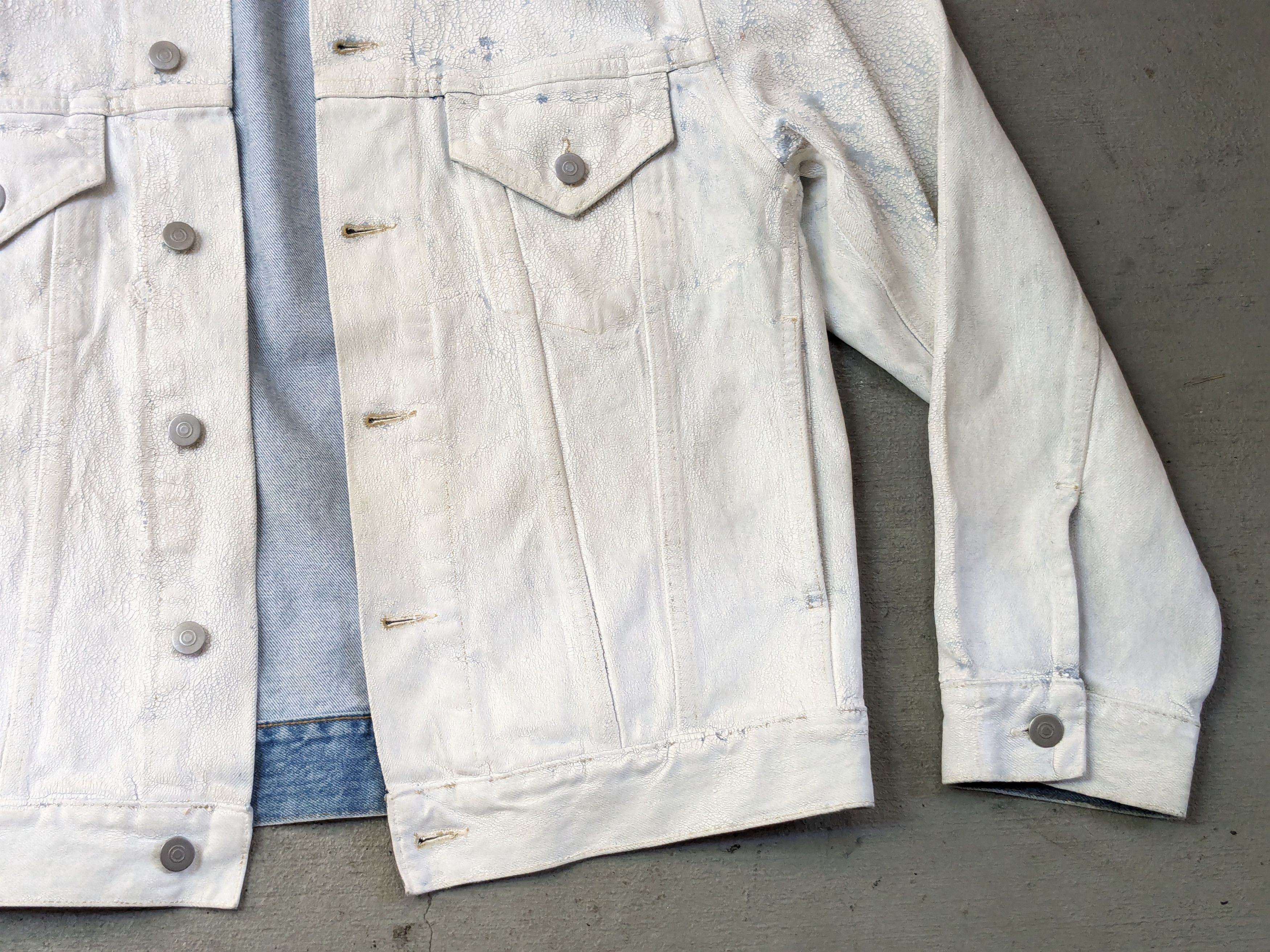 Maison Margiela Maison Margiela Denim Jacket White Paint Blue 46 Collarless Size US M / EU 48-50 / 2 - 5 Thumbnail
