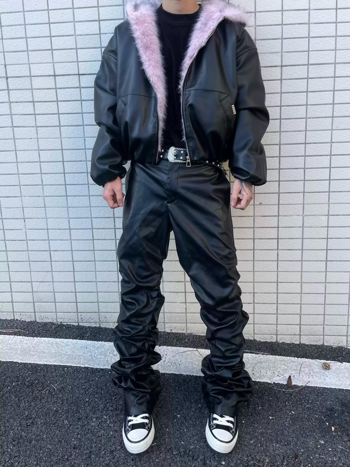Leather Black Pleated Leather Stacked Pants Size US 32 / EU 48 - 3 Thumbnail