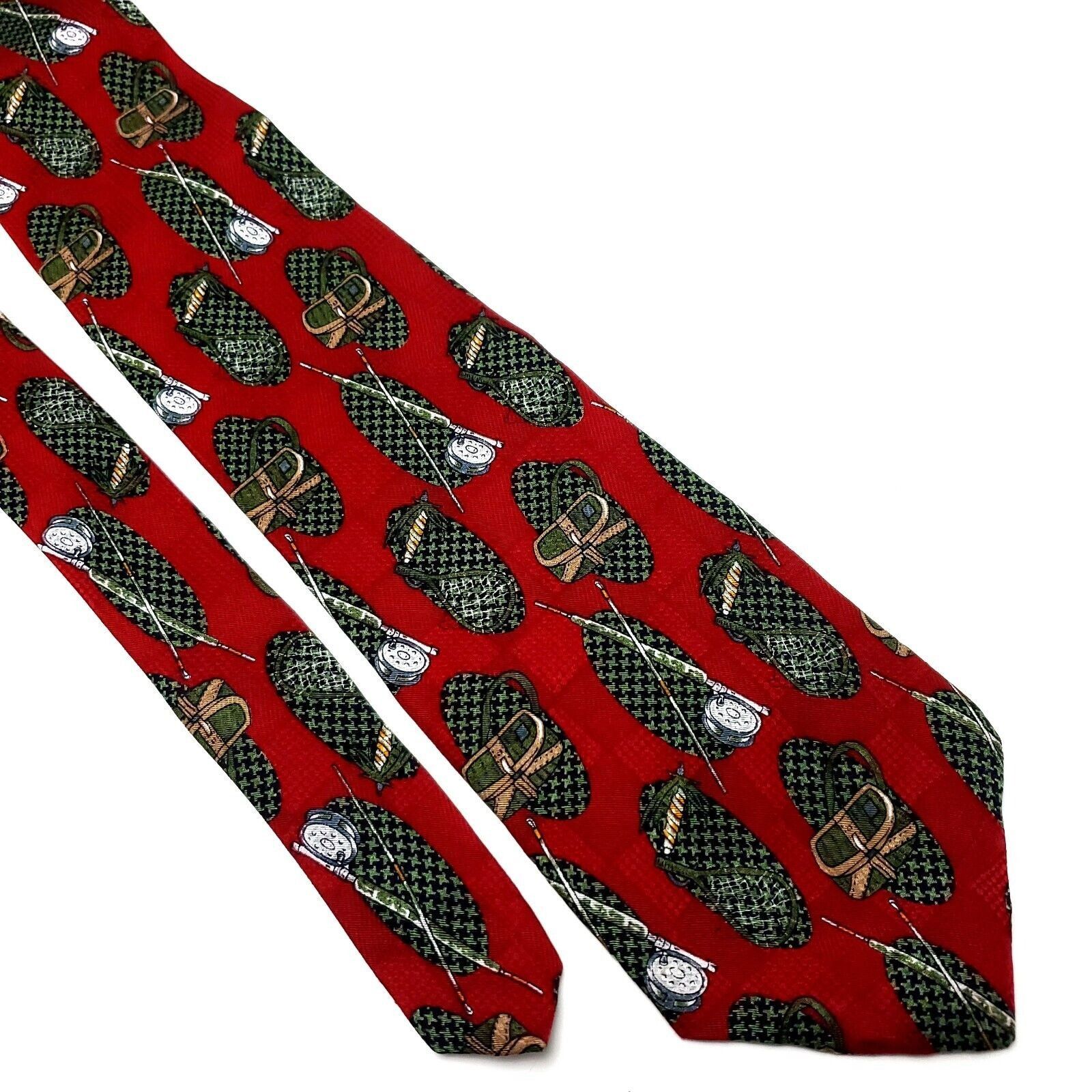 Vintage Repp Ltd Silk Tie Red Print Fishing Long Wide Size ONE SIZE - 1 Thumbnail