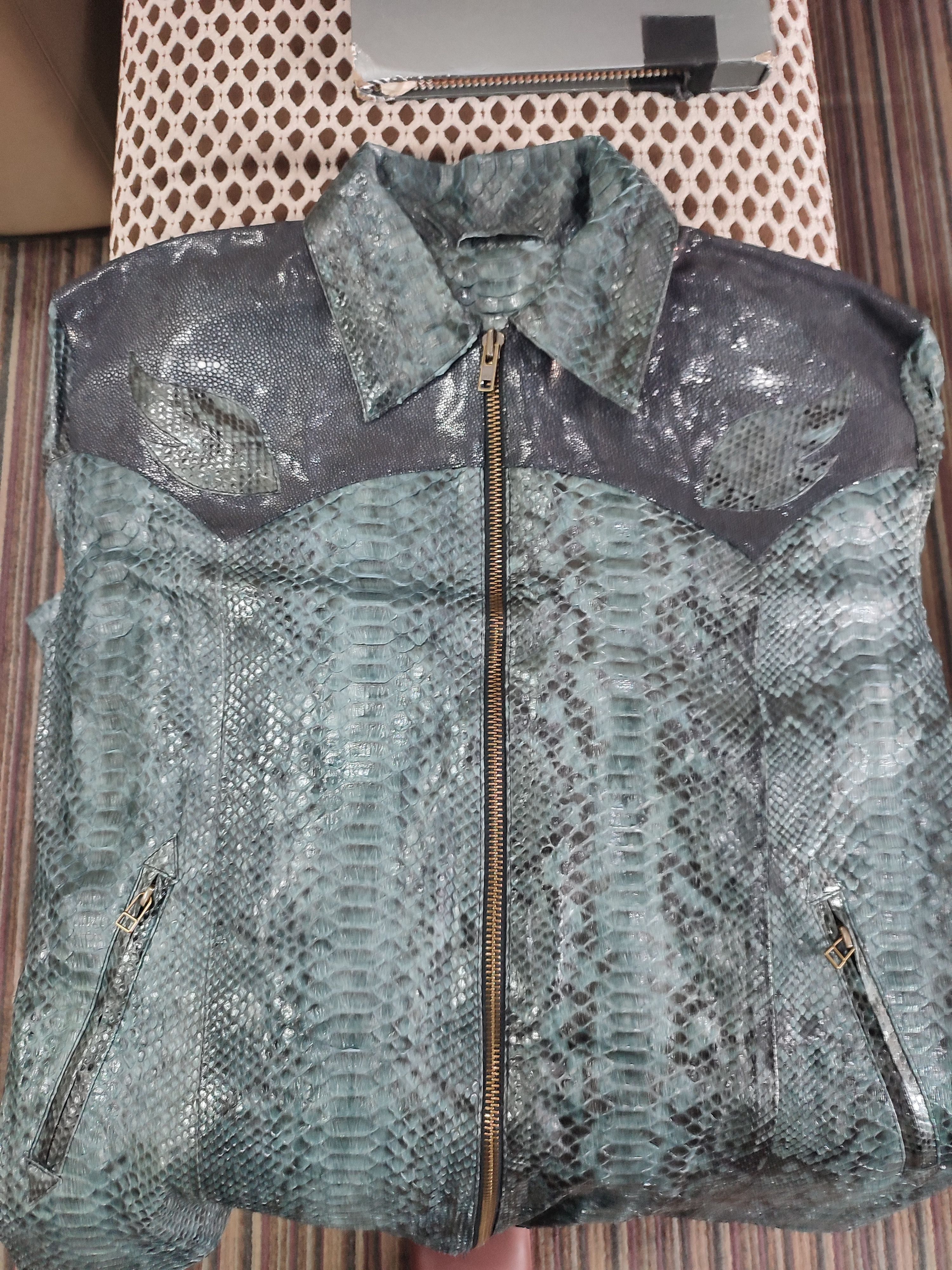 Handmade Snakeskin Jacket for Men with Stingray Skin Accents Size US M / EU 48-50 / 2 - 7 Thumbnail