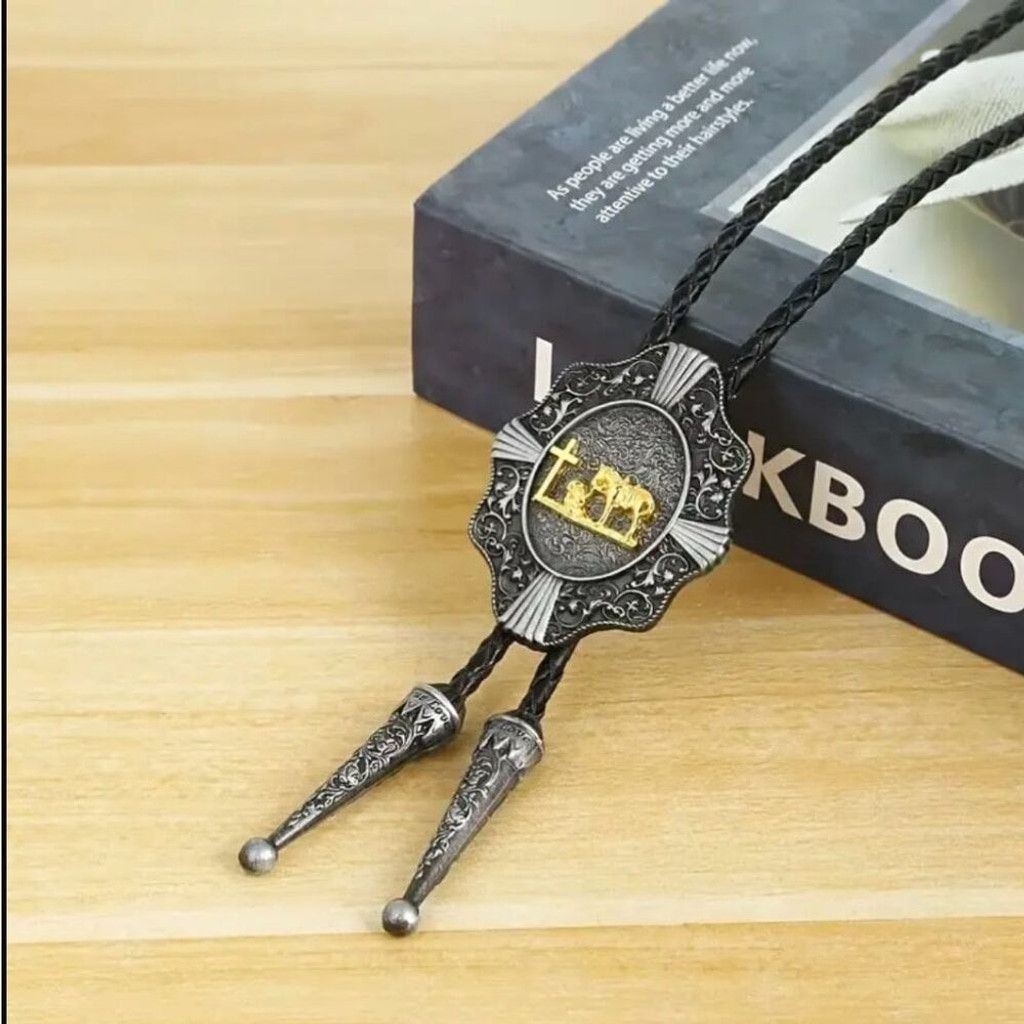 Other Western Oval Concho Bolo Tie Mens Thank God For Cowboys Size ONE SIZE - 3 Thumbnail