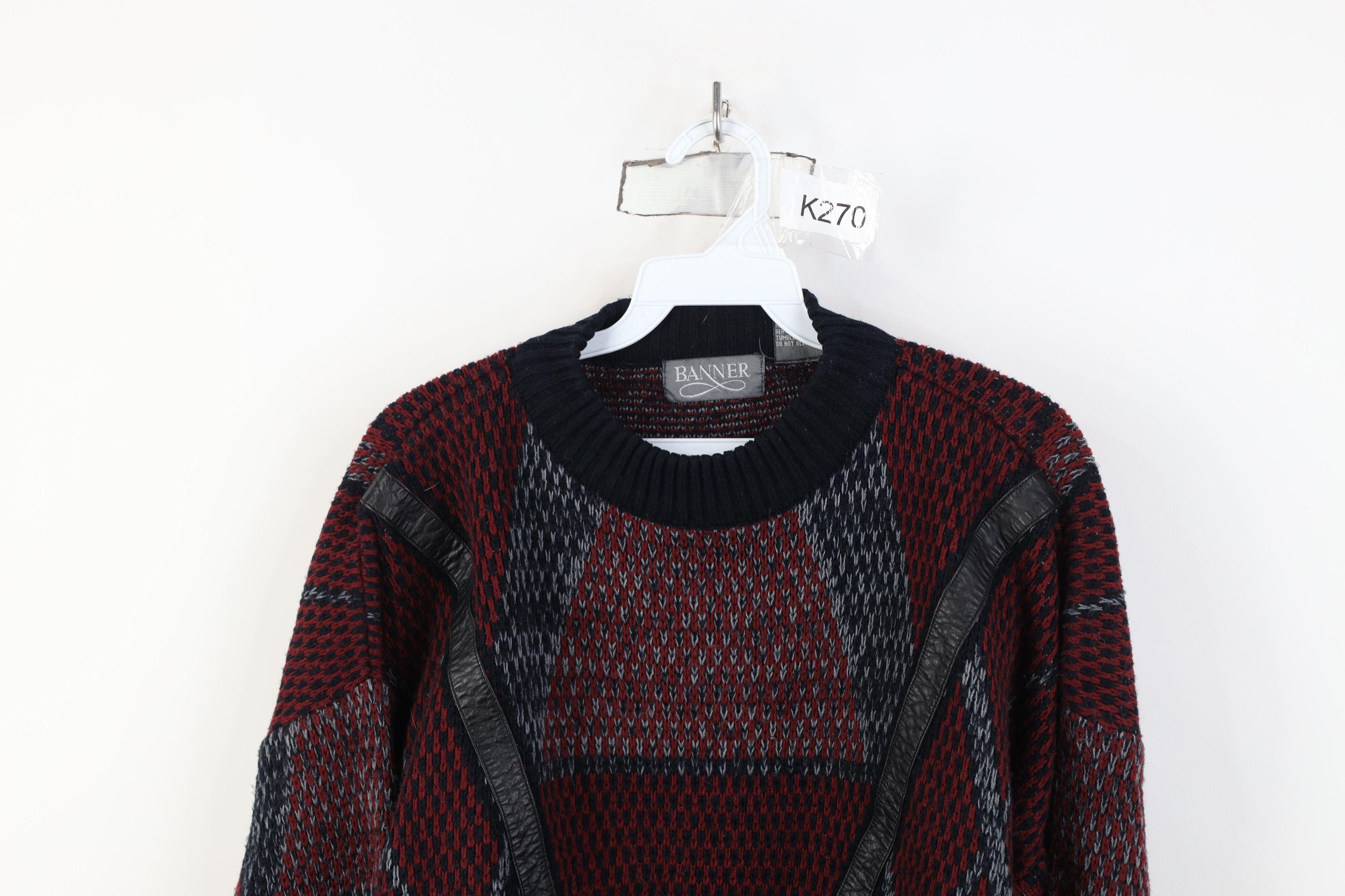 Vintage Vintage 90s Streetwear Diamond Knit Crewneck Sweater Red Size US XL / EU 56 / 4 - 2 Thumbnail