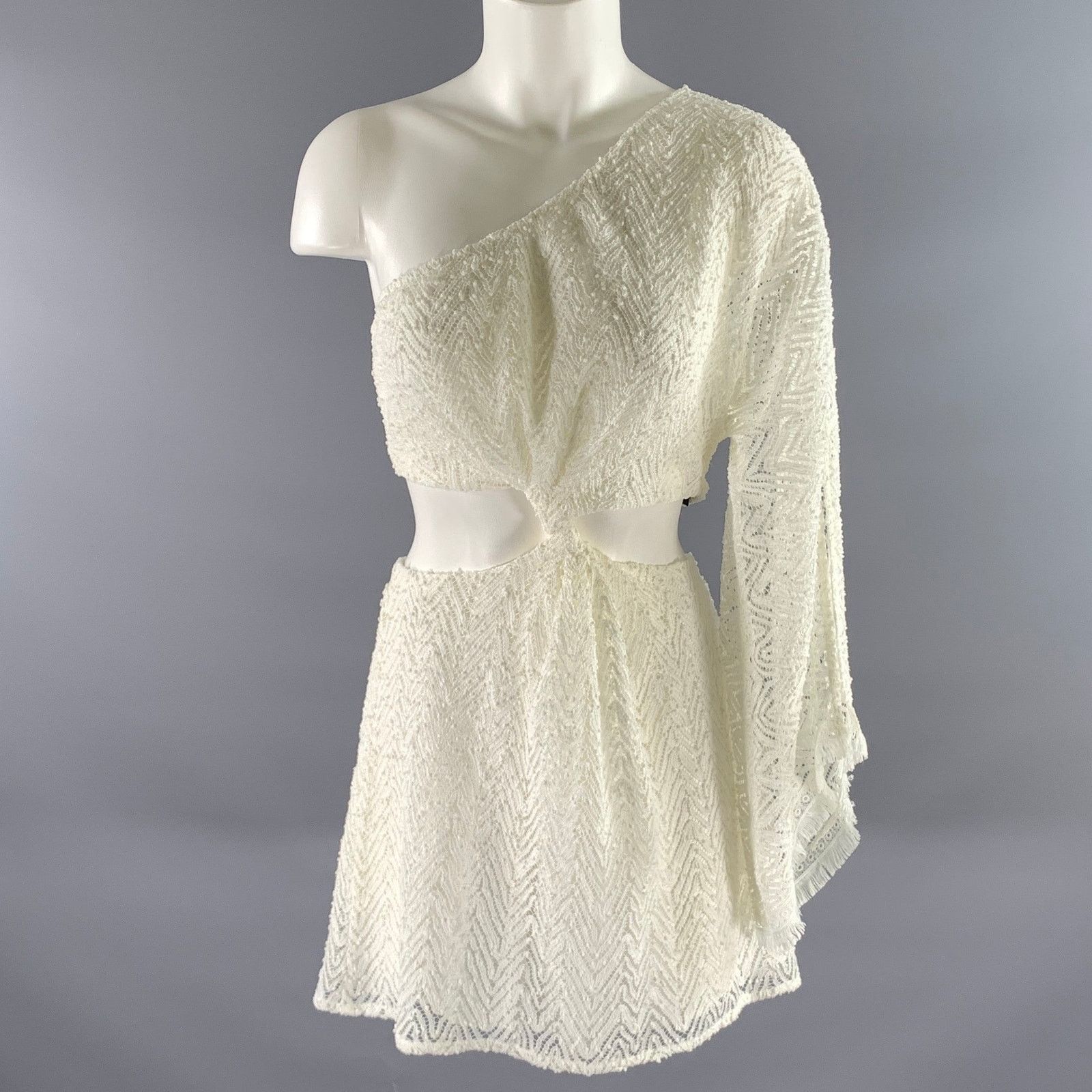 Ramy Brook RAMY BROOK M White Polyester Chevron One Shoulder Mini Dress Size M / US 6-8 / IT 42-44 - 1 Thumbnail