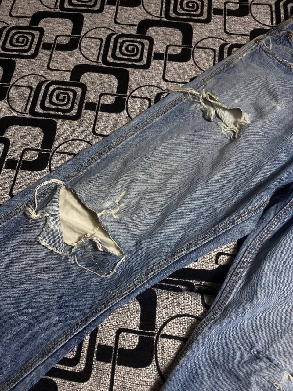 Carhartt × Japanese Brand Crazy Crash Dirty Baggy Faded Jean Japan Avant Garde Style Size US 34 / EU 50 - 10 Thumbnail