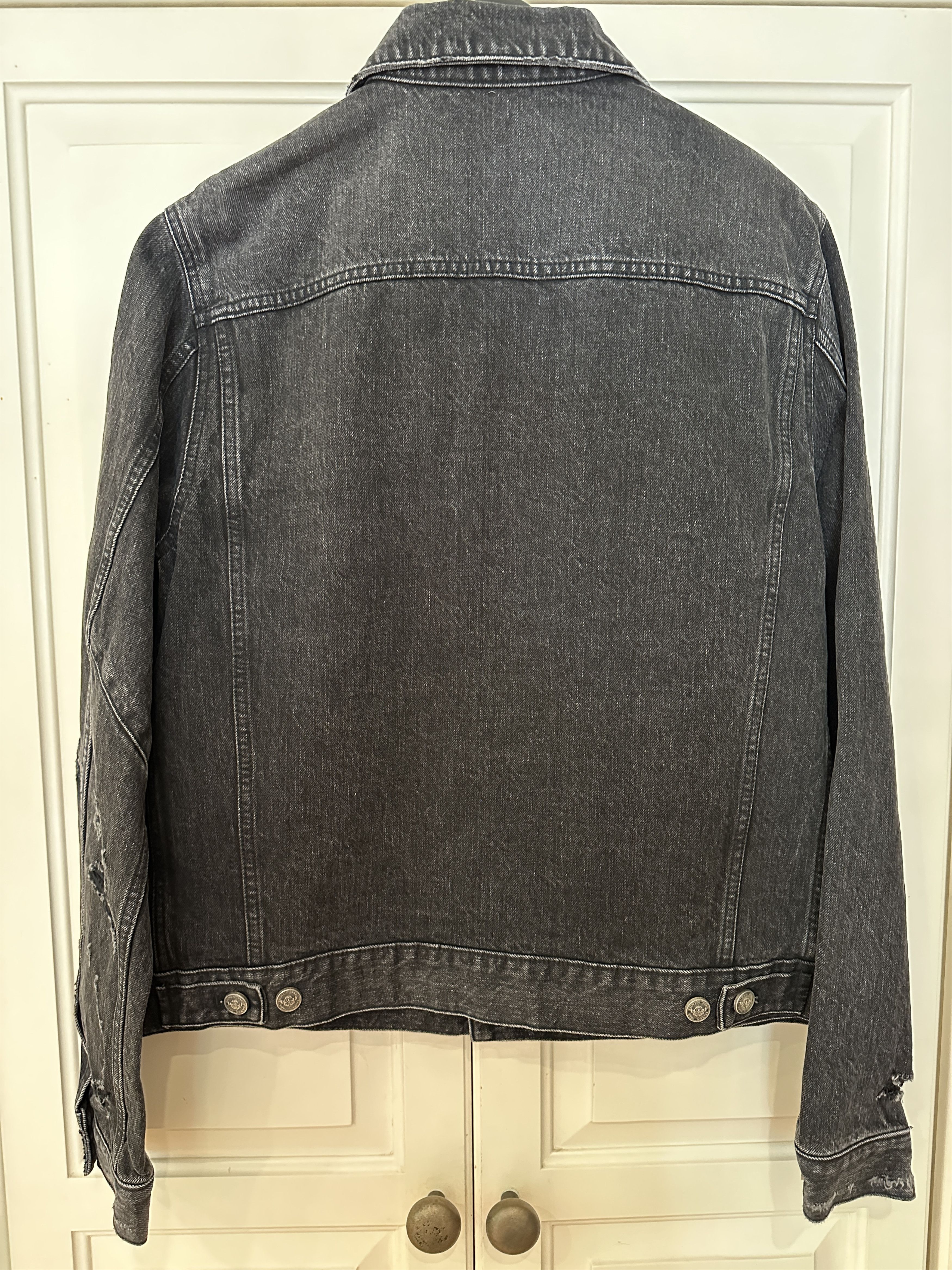 Balmain BALMAIN BLACK DISTRESSED DENIM PLEATED PLACKET JACKET Size US L / EU 52-54 / 3 - 4 Thumbnail