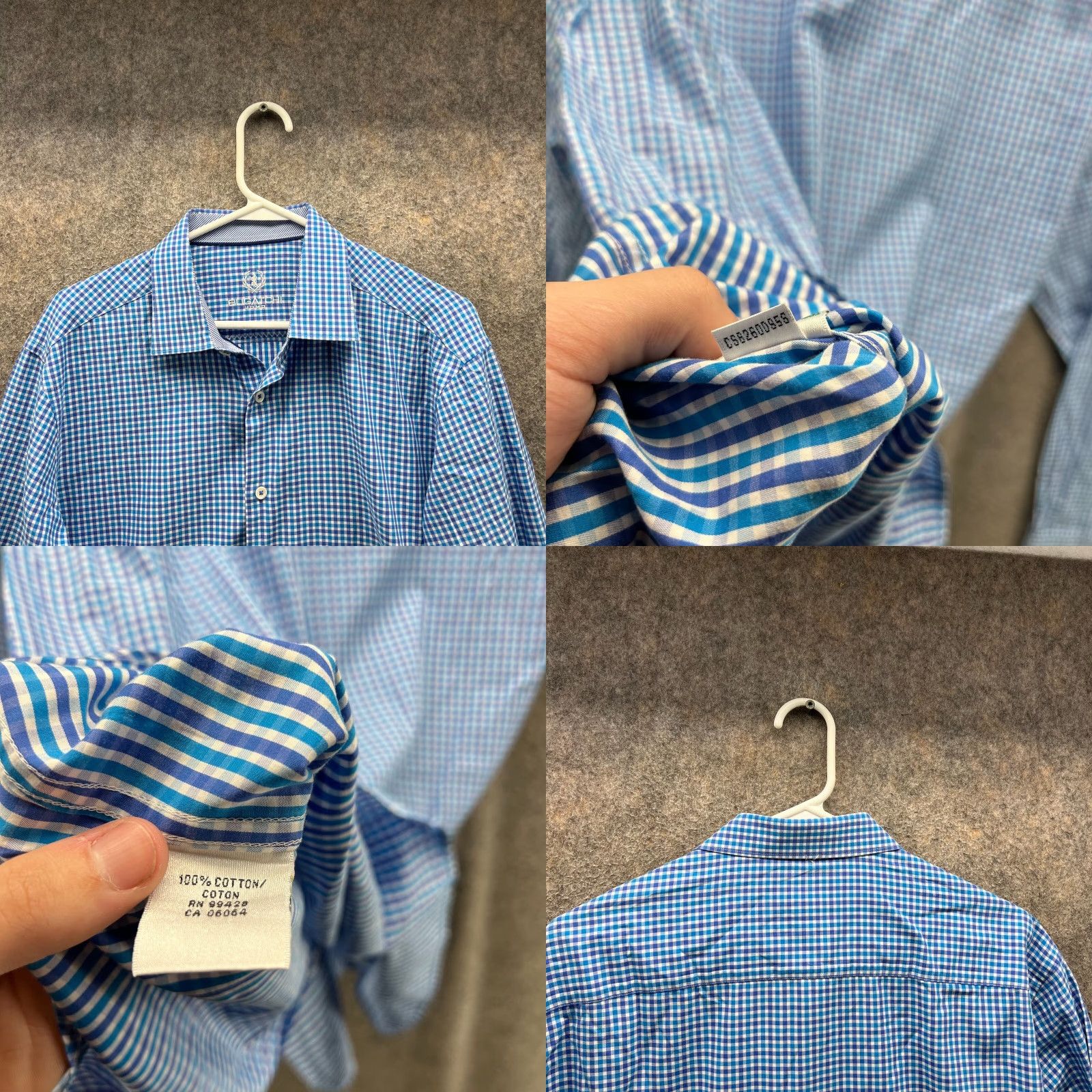 BUGATCHI VINTAGE Bugatchi Uomo Dress Shirt Mens 16.5 34/35 Blue Check Gingham Button Down Shirt Mens Regular Large? Size 46R - 8 Thumbnail