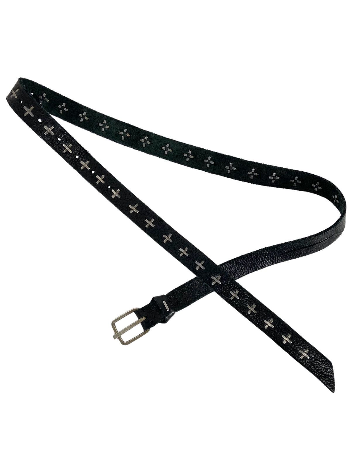 image of Ma 925. Silver Cross Bison Leather Belt in Black, Men's