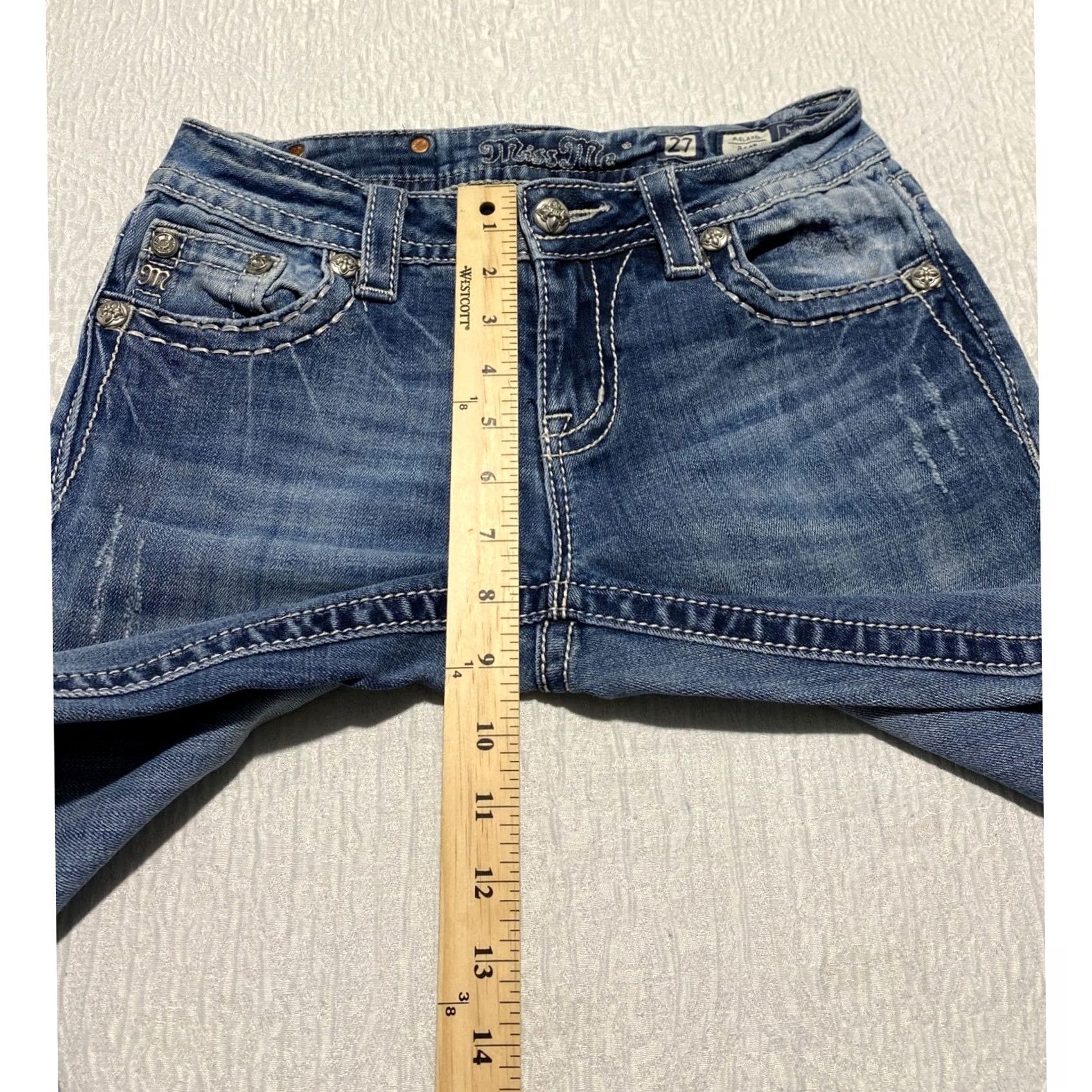 Miss Me Miss Me Relaxed Boot Jeans Blue 27 5-Pocket Denim Rhinestone Embellished Distressed Bootcut Y2K Bling Women Mens Size 27" / US 4 / IT 40 - 6 Thumbnail