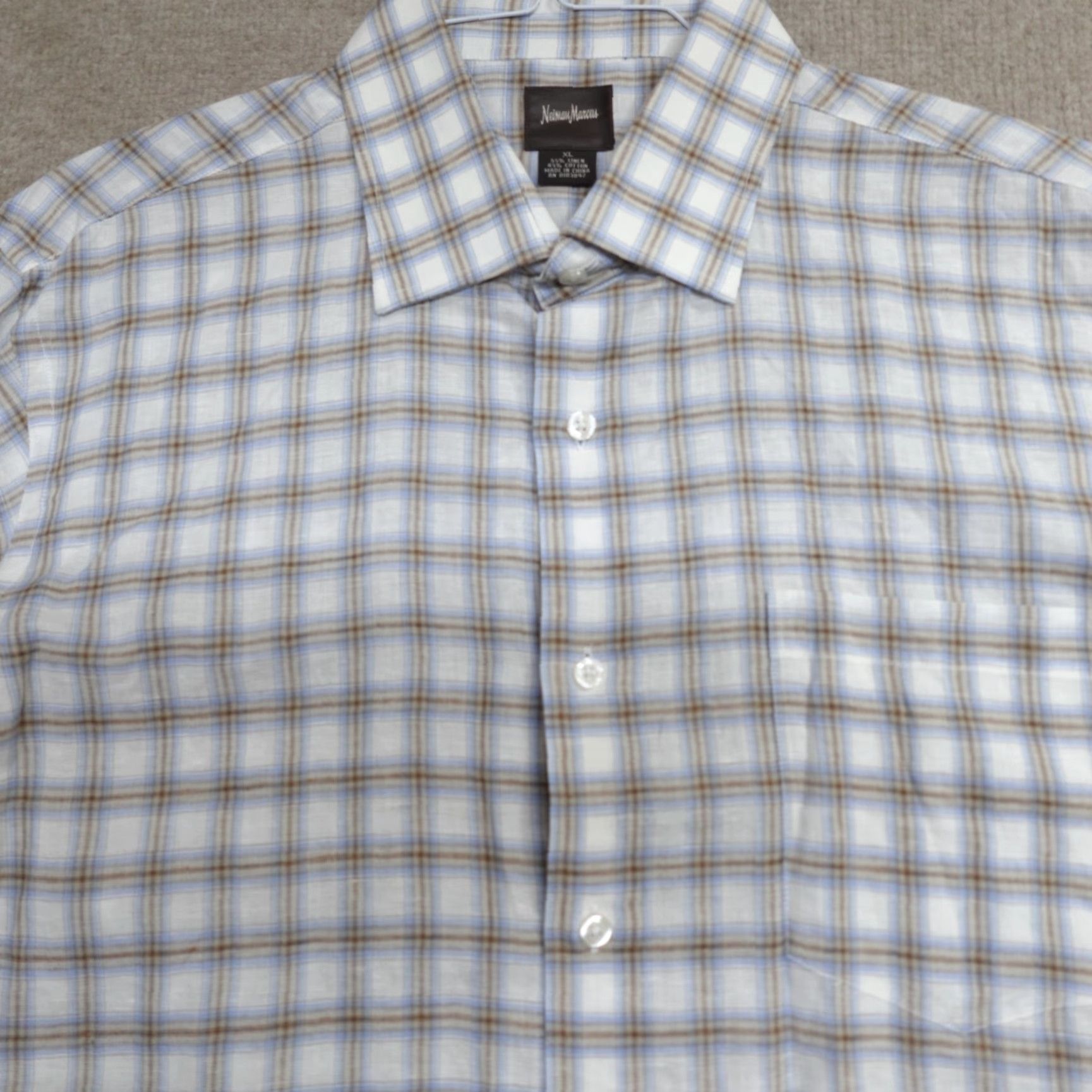 Neiman Marcus VINTAGE? Neiman Marcus Shirt XL Gray Plaid Long Sleeve Linen Blend Shirt, Button-Up, Pockets, Neiman Marcus, Men, Regular Fit Size US XL / EU 56 / 4 - 2 Thumbnail