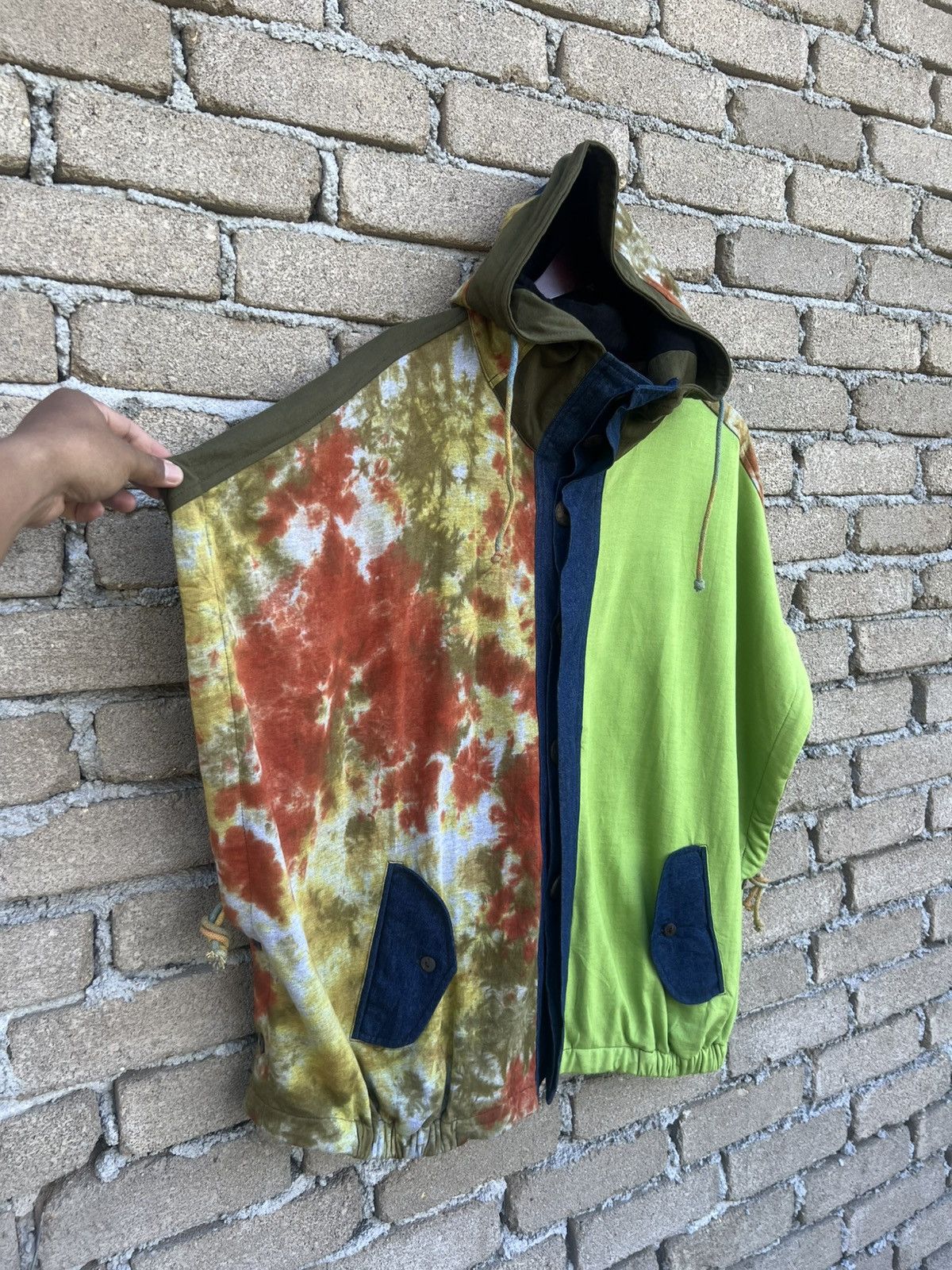 Japanese Brand Kobitch Poncho Hooded Button Up Colour Block Size XL / US 12-14 / IT 48-50 - 5 Thumbnail