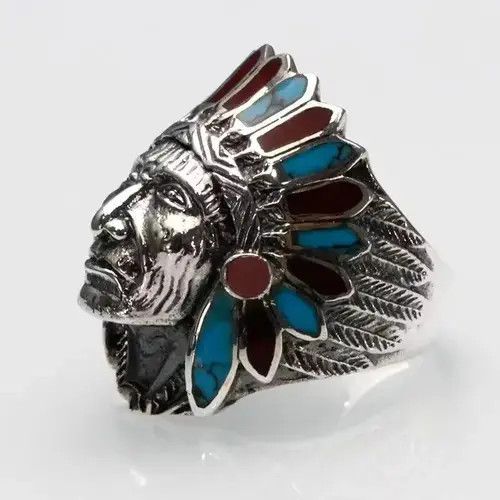 Ring Of Fire Men's Finger Ring Indian Chief Anillos Indian Jewelry Size ONE SIZE - 4 Thumbnail