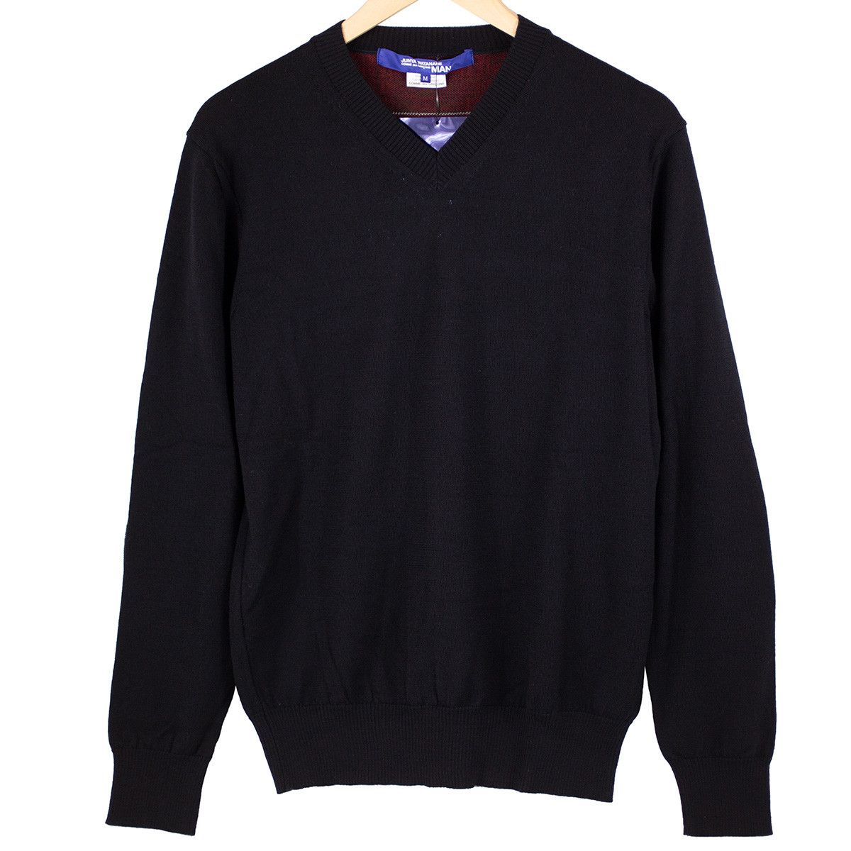 Sweater Wool V-neck Pullover Patch Elbow Black