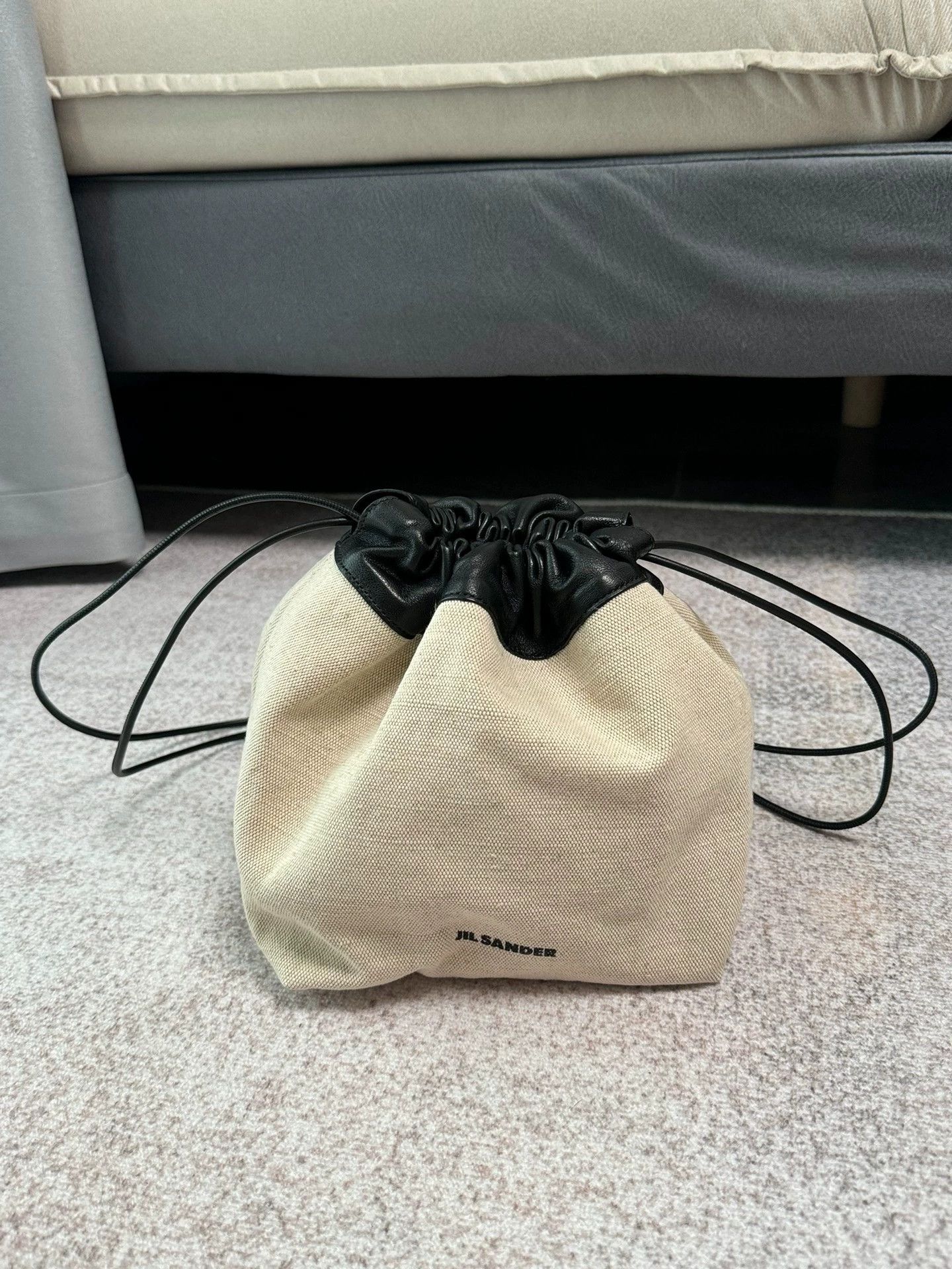 Jil Sander JIL SANDER White/Black Canvas Lambskin Drawstring Bag Size ONE SIZE - 1 Thumbnail