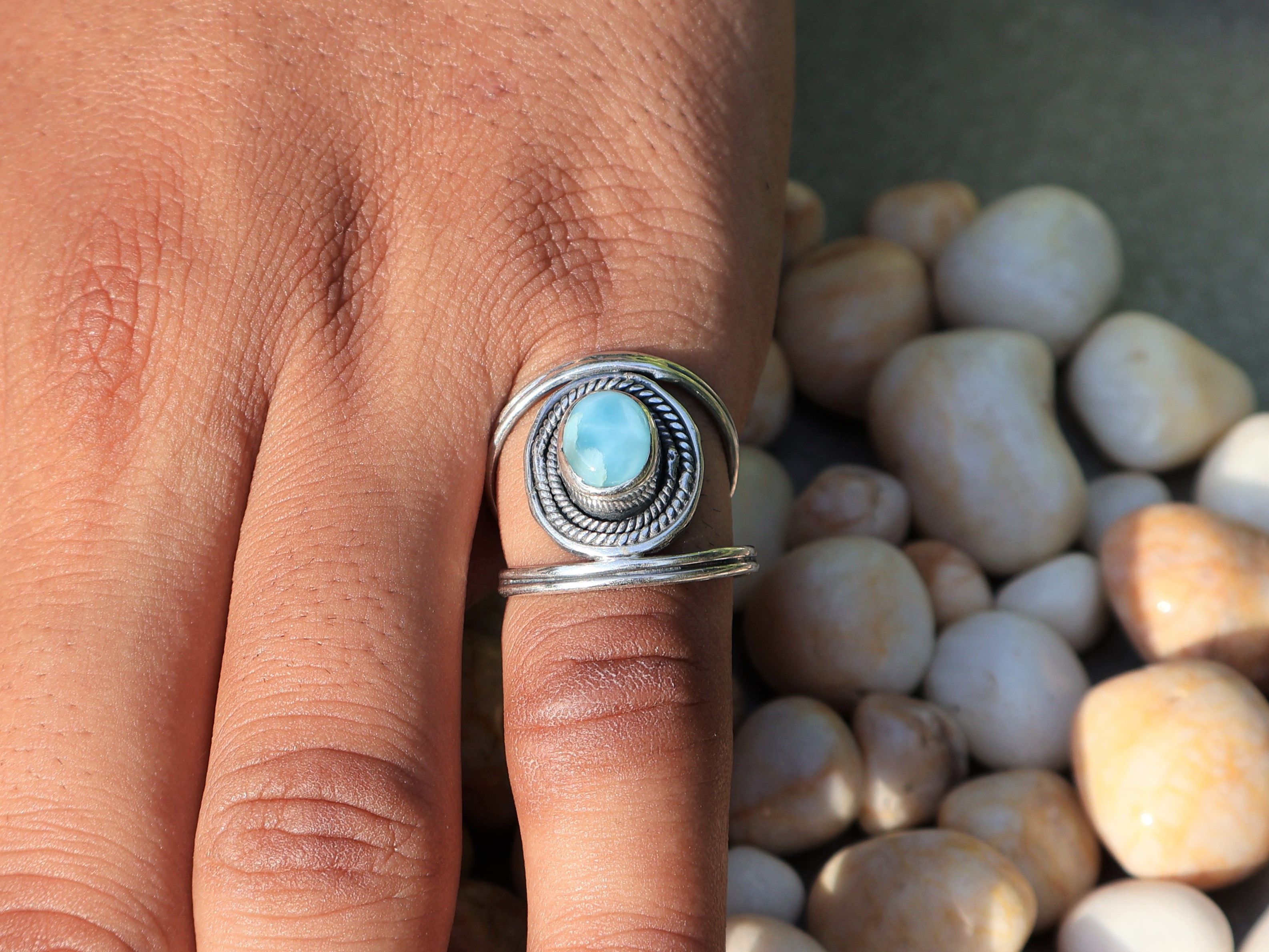Handmade Larimar Ring, 925 Sterling Silver Ring, Handmade Women Ring, Size ONE SIZE - 8 Thumbnail