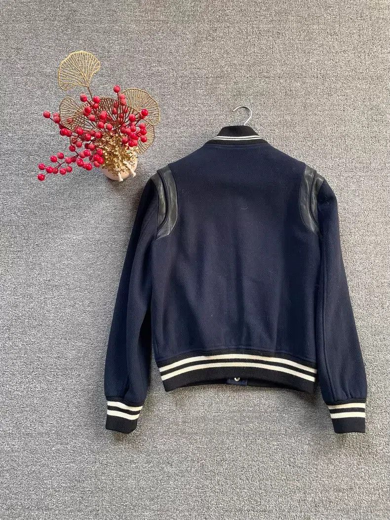 Saint Laurent Paris Saint Laurent Paris Navy Blue Wool and Leather Baseball Ja Size US S / EU 44-46 / 1 - 2 Thumbnail