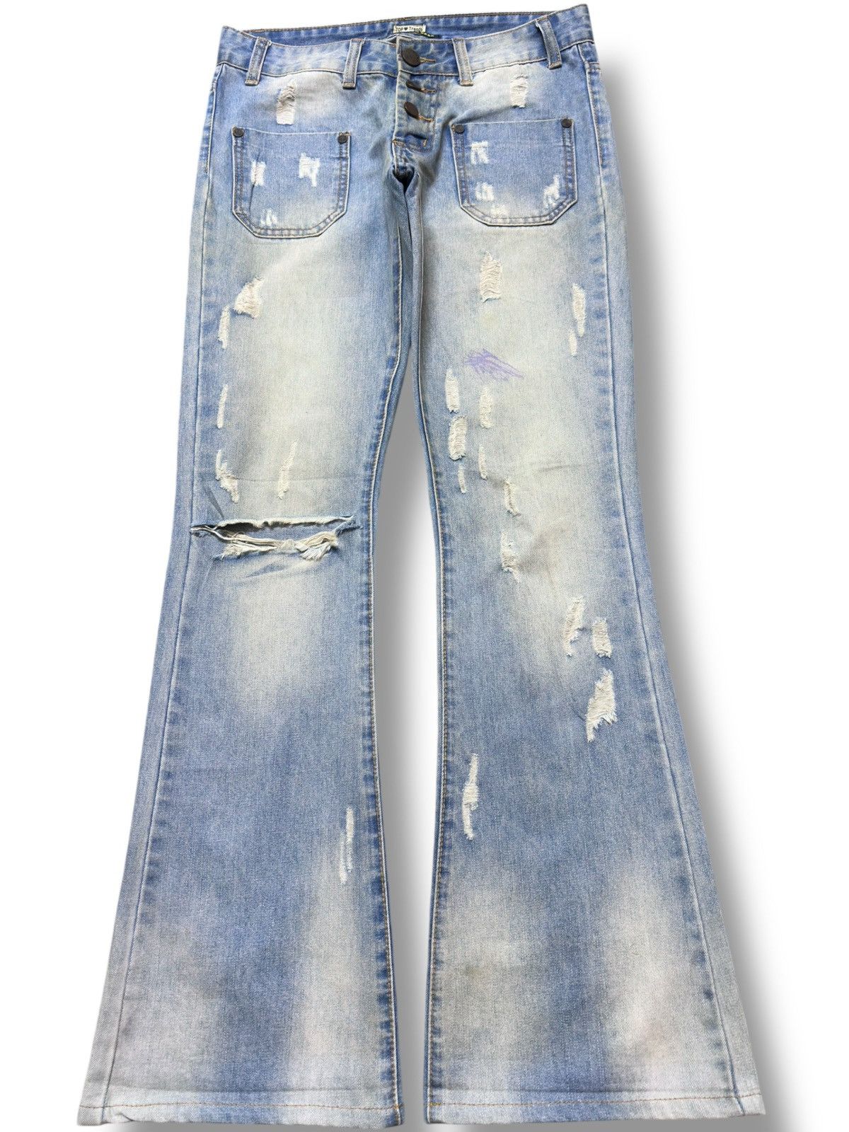 Top Of The World Vintage Top Trends Flare Bush Pants Grunge Distressed Denim Size US 30 / EU 46 - 1 Thumbnail