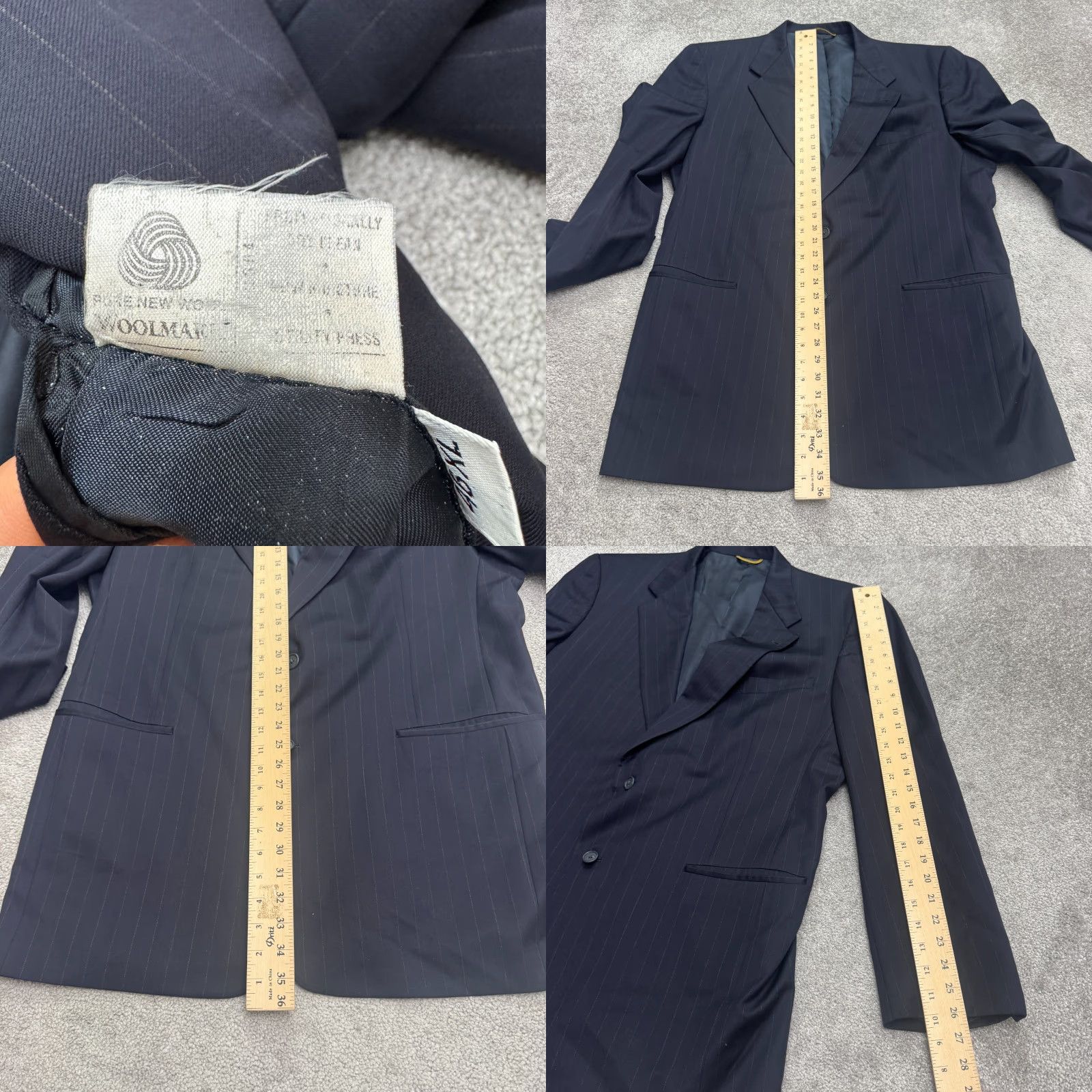 Hart Schaffner Marx Hart Schaffner Marx Blazer Single-Breasted Wool Navy Striped 46 XL Mens Jacket Front Two-Button Notch Lapel Classic Business Formal Blazer Size 46R - 8 Thumbnail