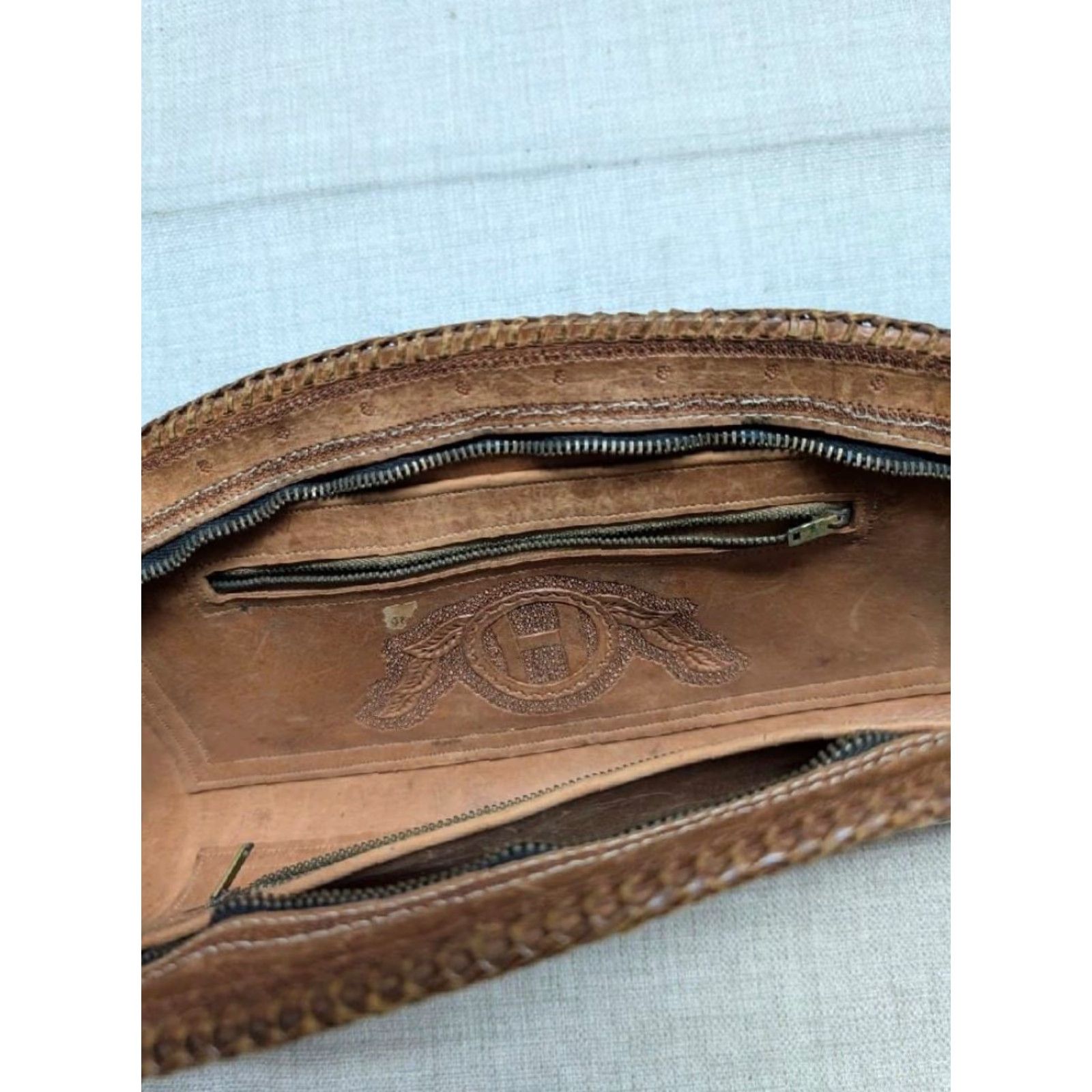 Vintage VINTAGE handcrafted leather bag Western tote 15" saddle bag Tooled brown Unisex Adults Bag 15x7 Leather Cowhide Zip Mens Womens Size ONE SIZE - 5 Thumbnail