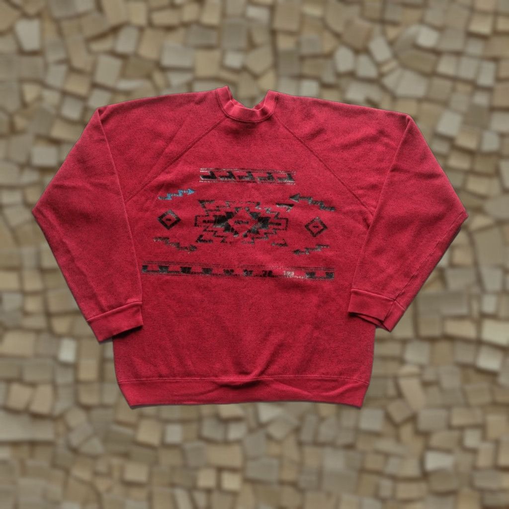 Tultex VINTAGE TULLTEX SWEATS APPEAL AZTEK OUTDOOR CREWNECK SWEATSHIRT MEN XL Red AZTEC 90s 80s Size US XL / EU 56 / 4 - 1 Thumbnail