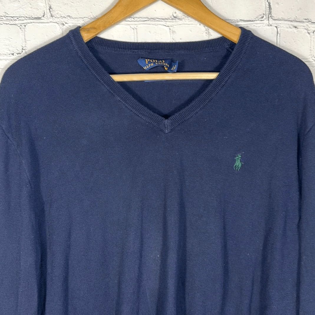 Polo Ralph Lauren Polo Ralph Lauren Sweater V-Neck Mens L Navy Blue Pima Cotton Large blue Size US L / EU 52-54 / 3 - 2 Thumbnail
