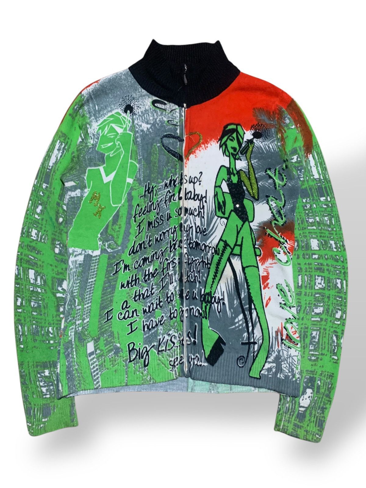 Custo Barcelona 2000s Custo Barcelona full print knit zip sweater LOVE CHAT Size US S / EU 44-46 / 1 - 1 Thumbnail