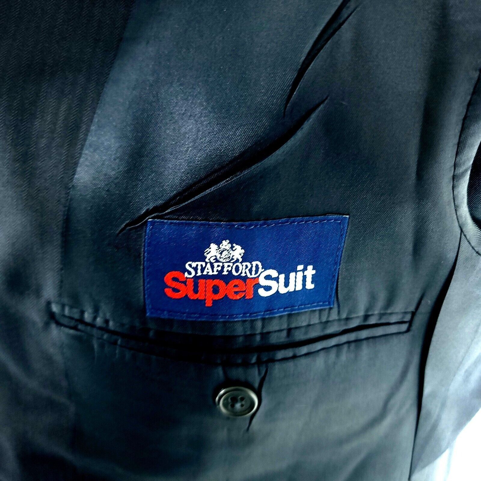 Stafford Stafford Wool 2 Button Suit Jacket 40S Blue Herringbone Size 40S - 7 Thumbnail