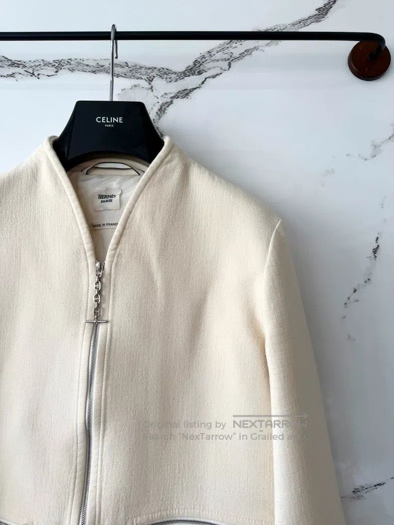 Hermes Hermes White Pig Nose Cashmere V-Neck Silver Button Jacket Size XXS / US 00 / IT 34 - 2 Thumbnail