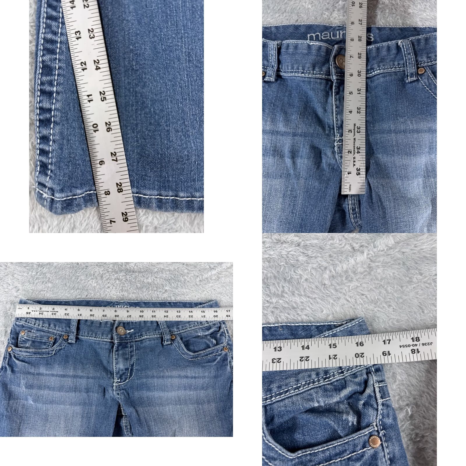 Vintage Maurices Jeans Womens 9 Blue Denim Mid Rise Bootcut Distressed 32x29 Regular Stretch Cotton Blend Modern Western Mens? Size 30" / US 8 / IT 44 - 8 Thumbnail