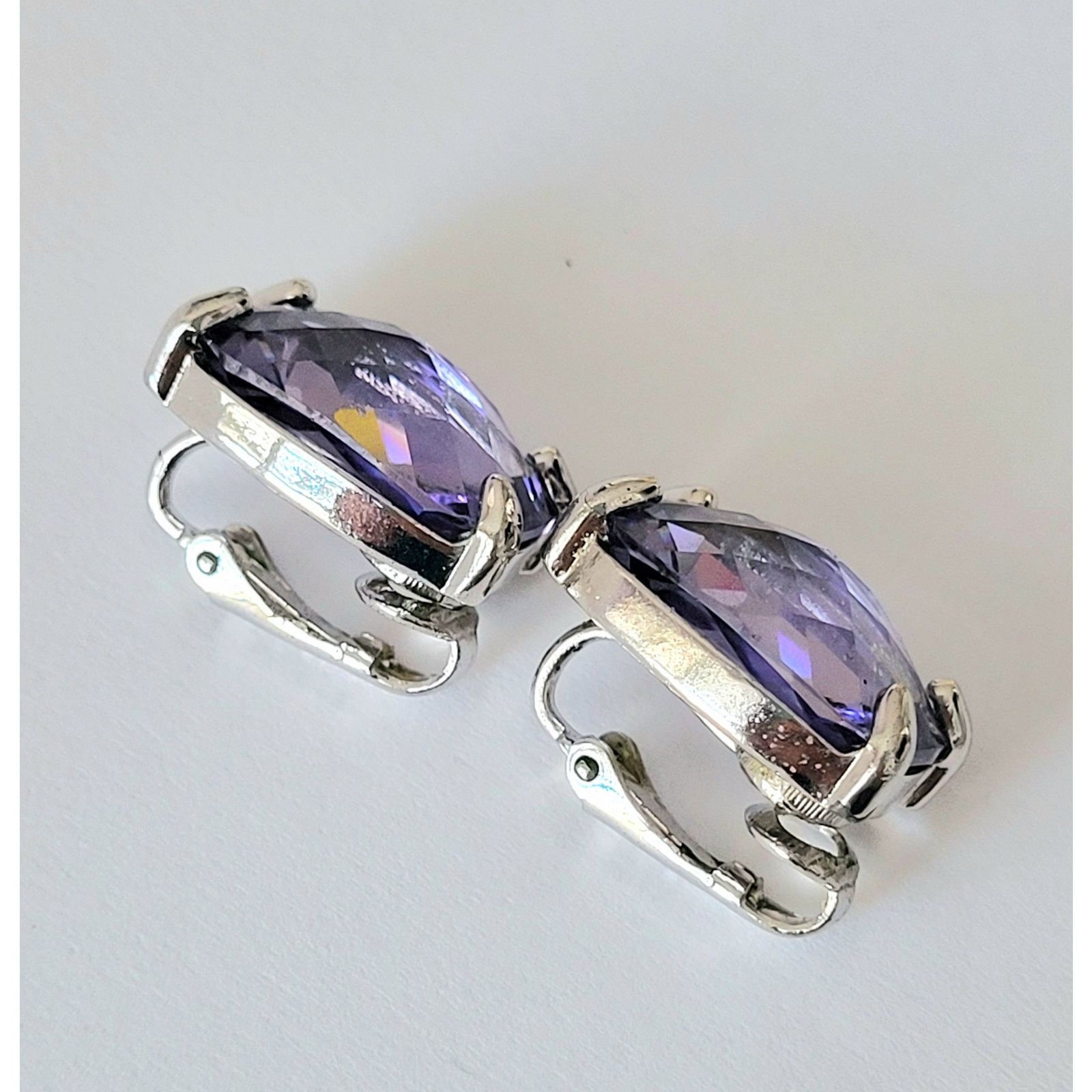 Swarovski Swarovski Crystal Earrings Tanzanite Purple Silver Clip Size ONE SIZE - 7 Thumbnail