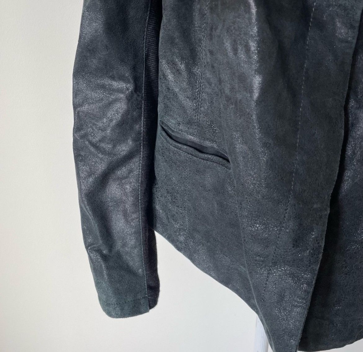 Gimo's Gimo's GMS-75 Distressed Black High Cowl Neck Leather Jacket Size 3XL / US 20-22 - 6 Thumbnail