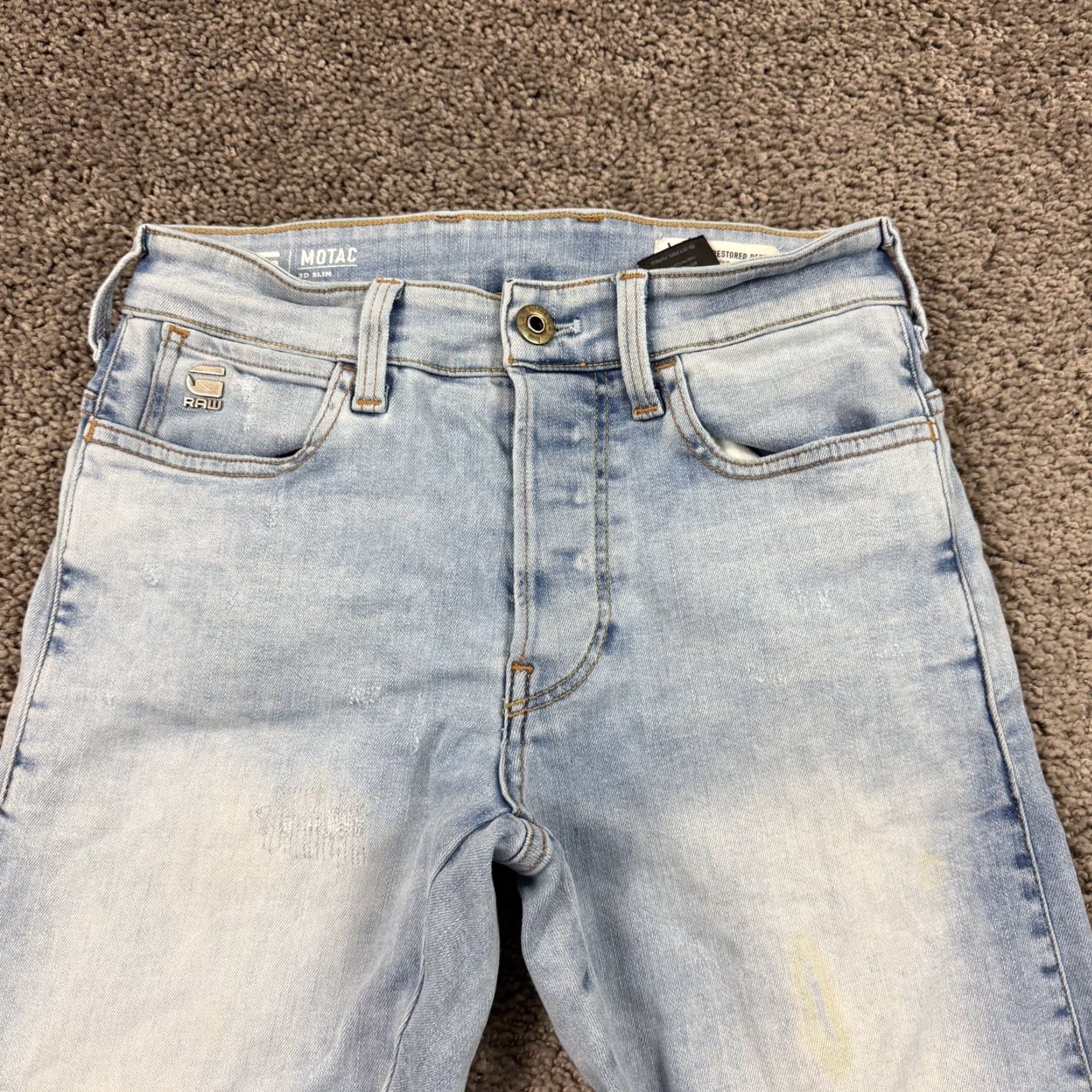 G-Star G Star Raw Jeans Slim 25x28 27 Mens Denim Blue 3D Motac Light Wash Stretch Distressed Skinny Brand: G-Star Men Jeans 3D Theme Size US 26 / EU 42 - 3 Thumbnail