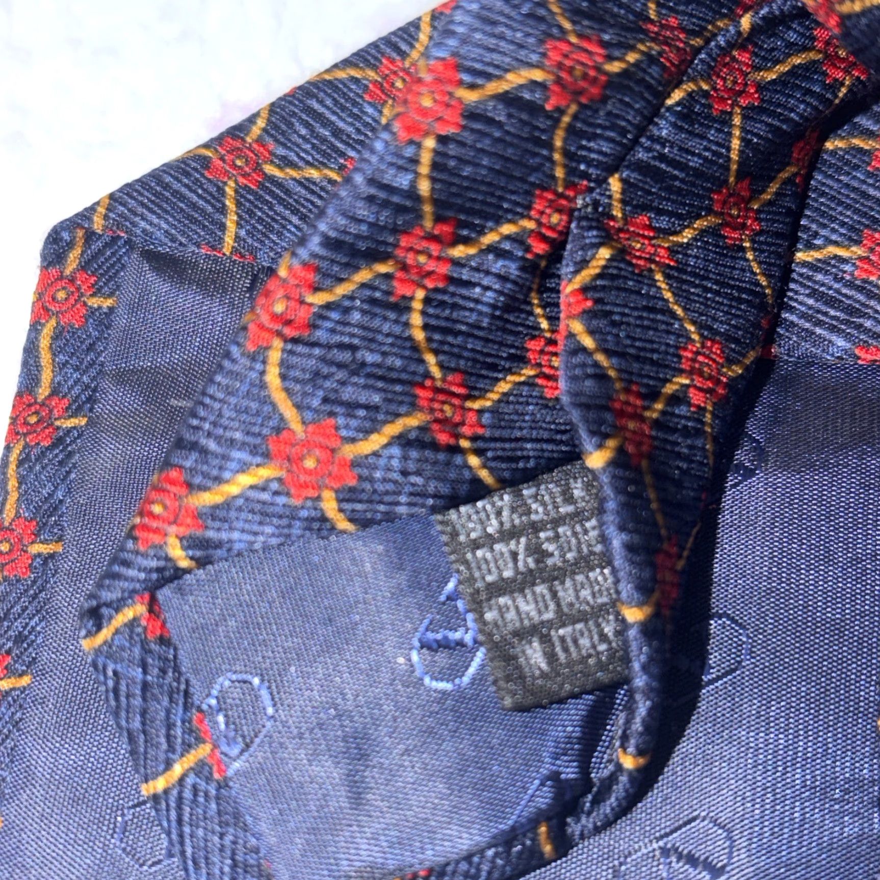 Valentino VINTAGE Valentino 100% Silk Navy Blue Red Rose Flower Neck Tie Men Tie Silk Flower Theme Size ONE SIZE - 6 Thumbnail