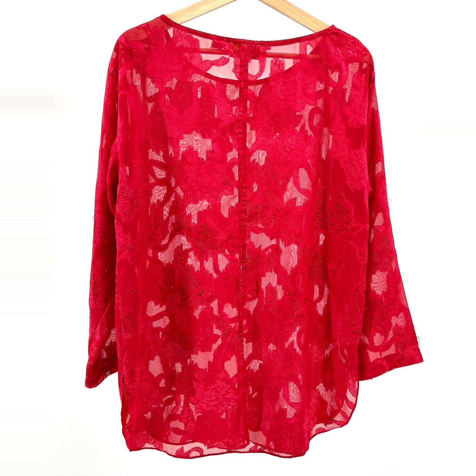 Victoria's Secret Vintage 90s Red Sheer Lace Long Sleeve Blouse Size M / US 6-8 / IT 42-44 - 3 Thumbnail