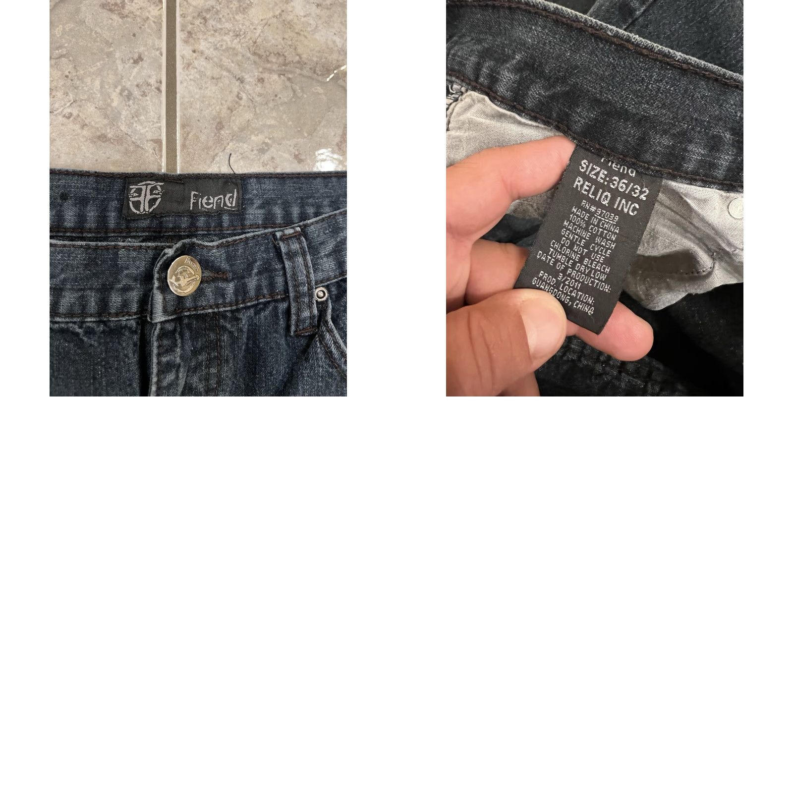 Denime VINTAGE FIEND Jeans 36X32 5-Pocket Denim Straight Skater 90s Grunge Hip Hop Blue Mens Size US 36 / EU 52 - 9 Thumbnail