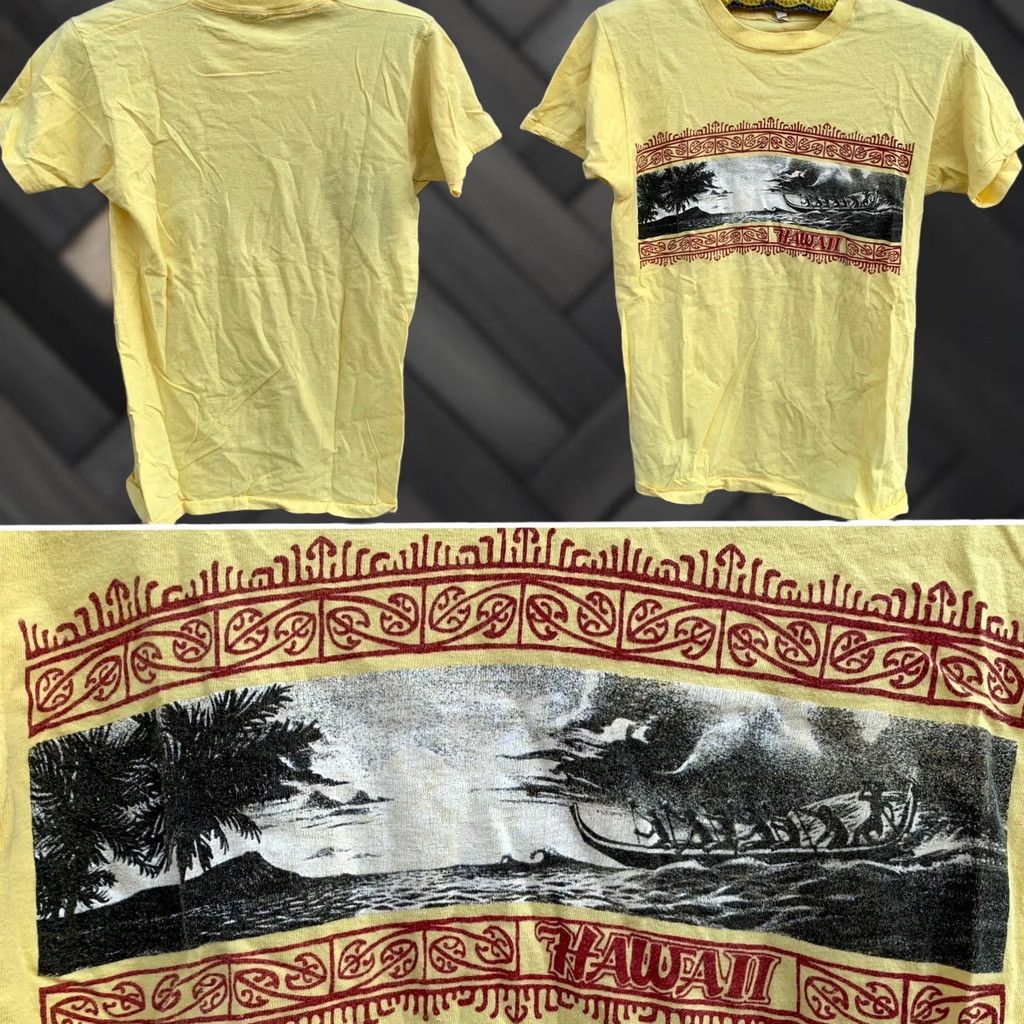 Vintage VINTAGE Hawaii T Shirt Screen Stars 80s 1980s single stitch graphic Tee M Yellow 100% Cotton USA Mens Size US M / EU 48-50 / 2 - 1 Thumbnail