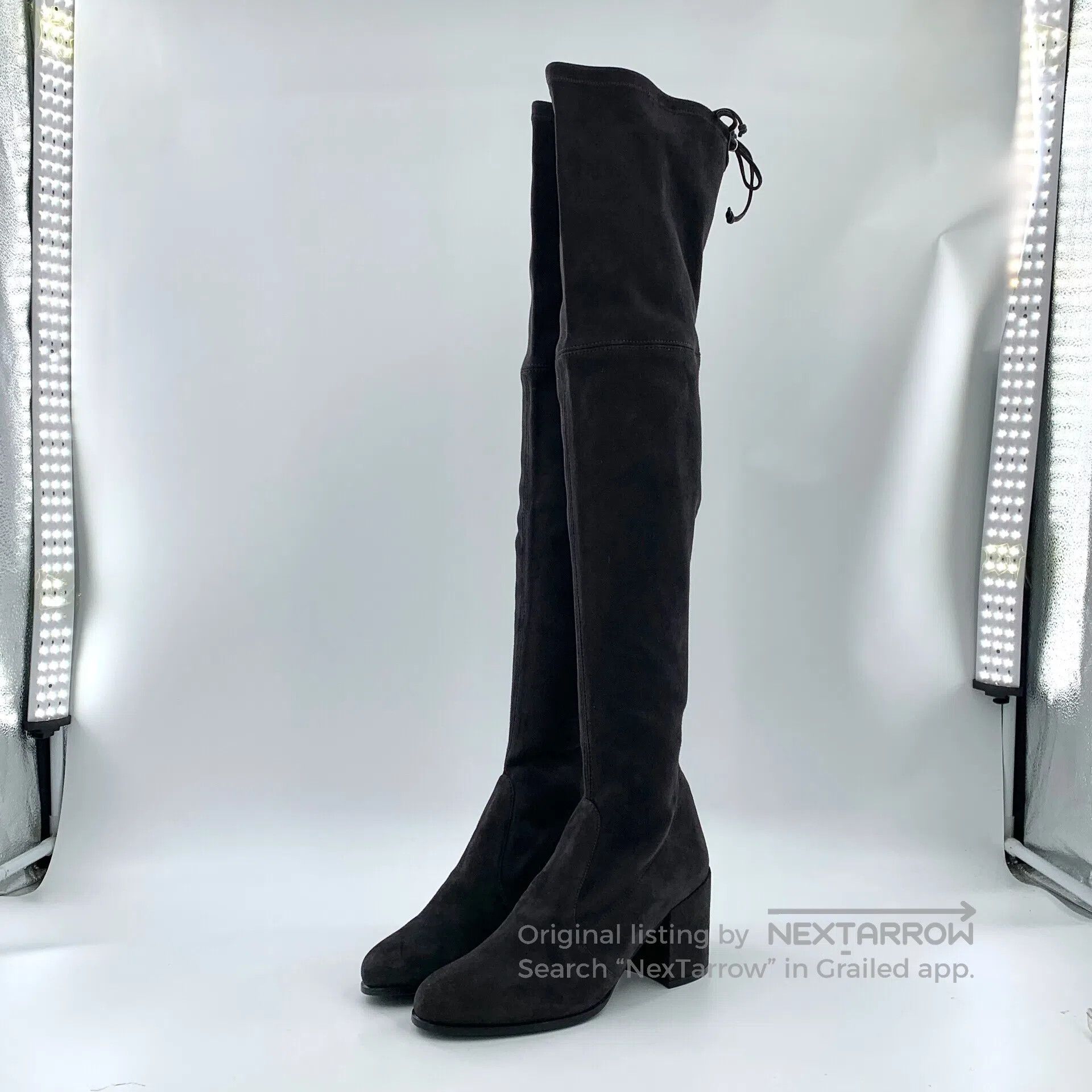 Swarovski SW Grey Suede Laced Chunky Heel Tall Boots| Size US 7.5 / IT 37.5 - 1 Thumbnail