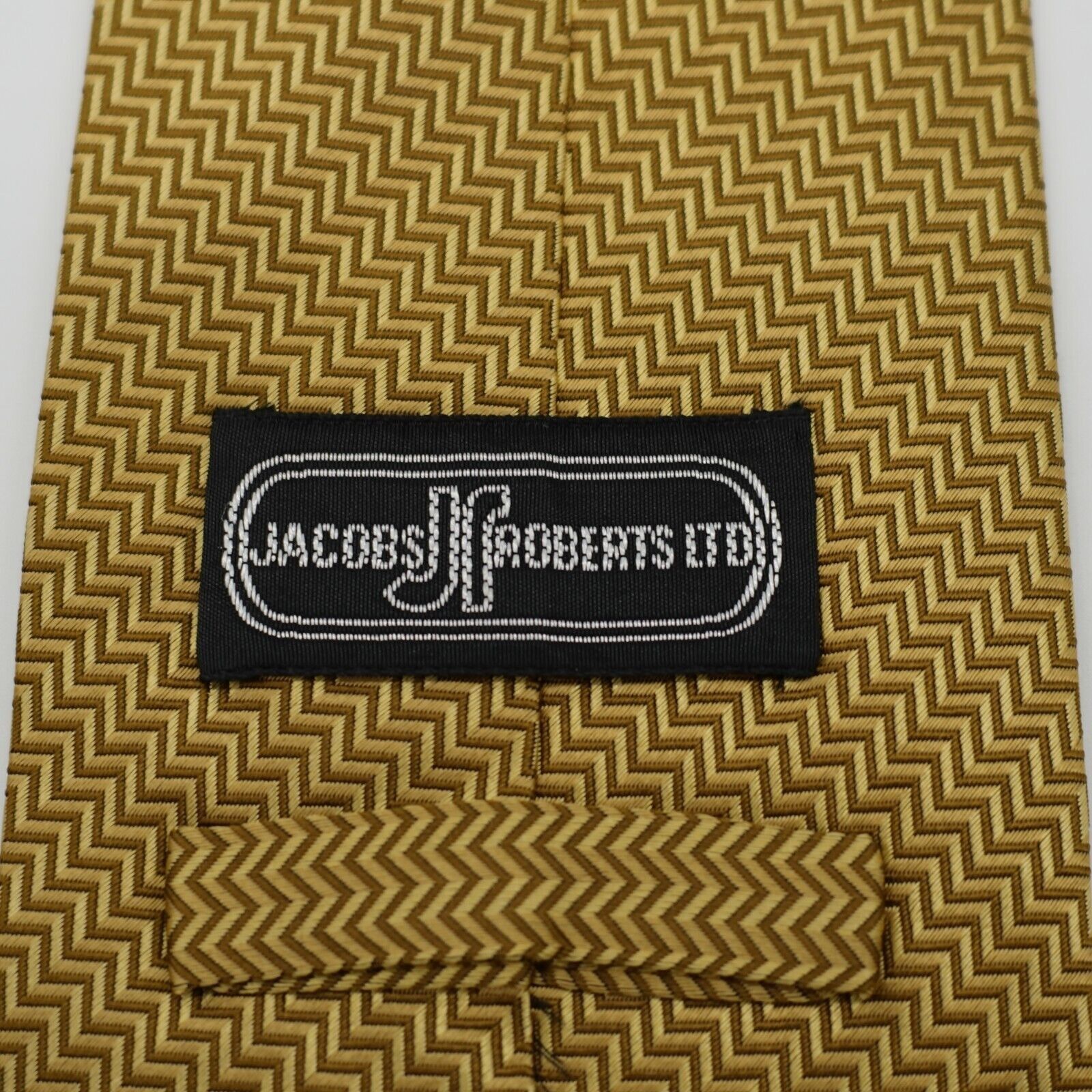 Vintage Jacobs Roberts LTD Yellow Herringbone Woven Wide Silk Tie Size ONE SIZE - 3 Thumbnail