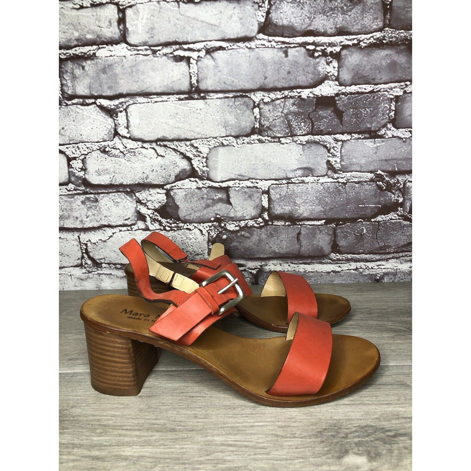 Other Mara Mei Orange Leather Ankle Strap Stacked Heeled Sandals W Size US 7.5 / IT 37.5 - 10 Thumbnail