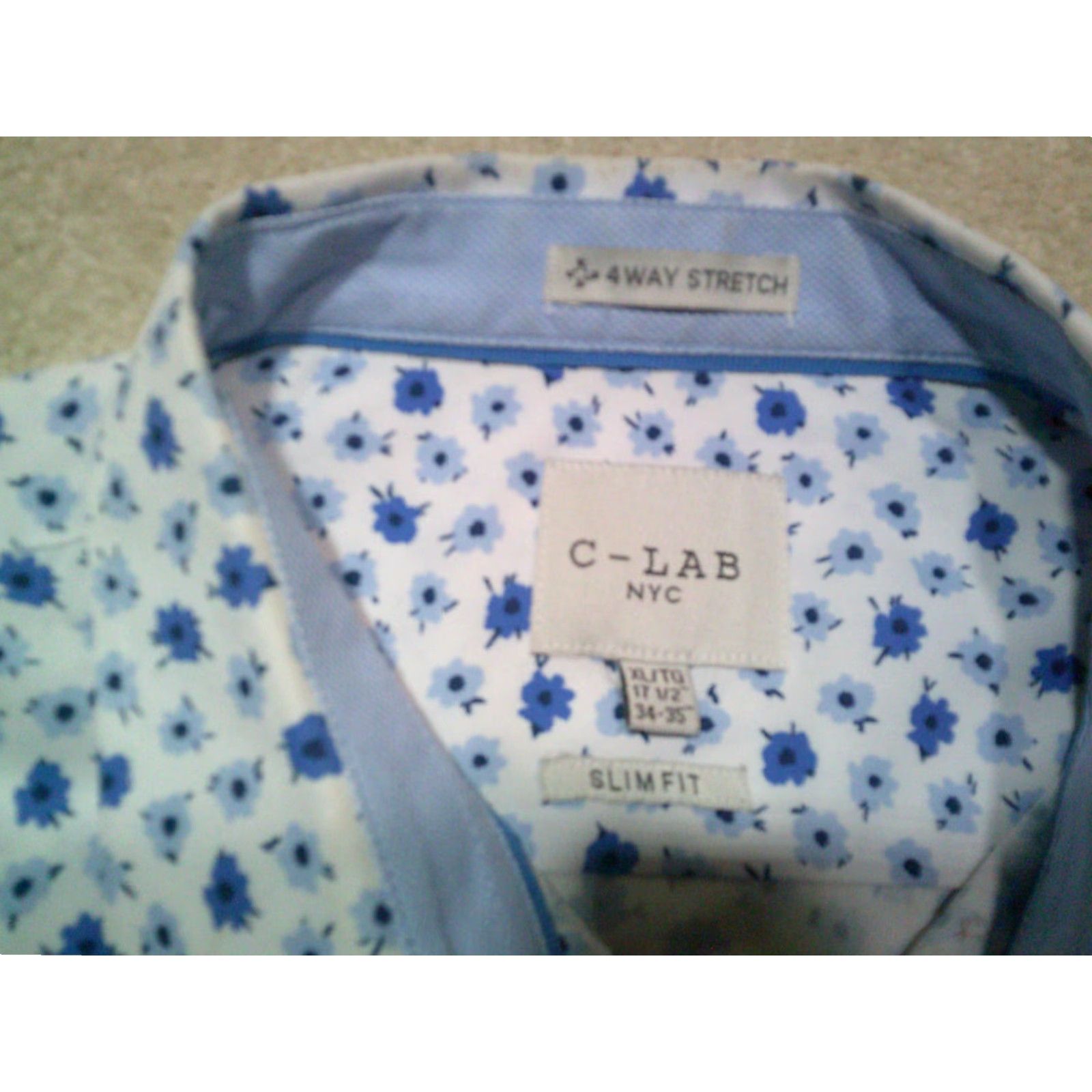 Vintage C-Lab NYC 4 Way Stretch Button Up Shirt Mens XL White Blue Floral Size US XL / EU 56 / 4 - 4 Thumbnail