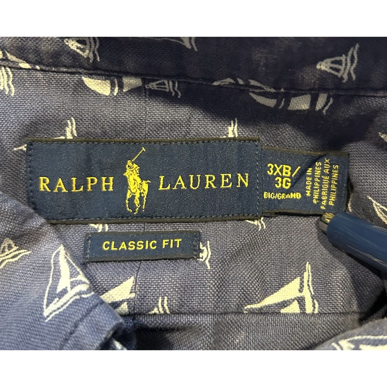 Polo Ralph Lauren POLO RALPH LAUREN Shirt Big 3X Navy Blue Classic Fit Sailboat Print Button-Up Short Sleeve Men's Casual Size US XXL / EU 58 / 5 - 6 Thumbnail