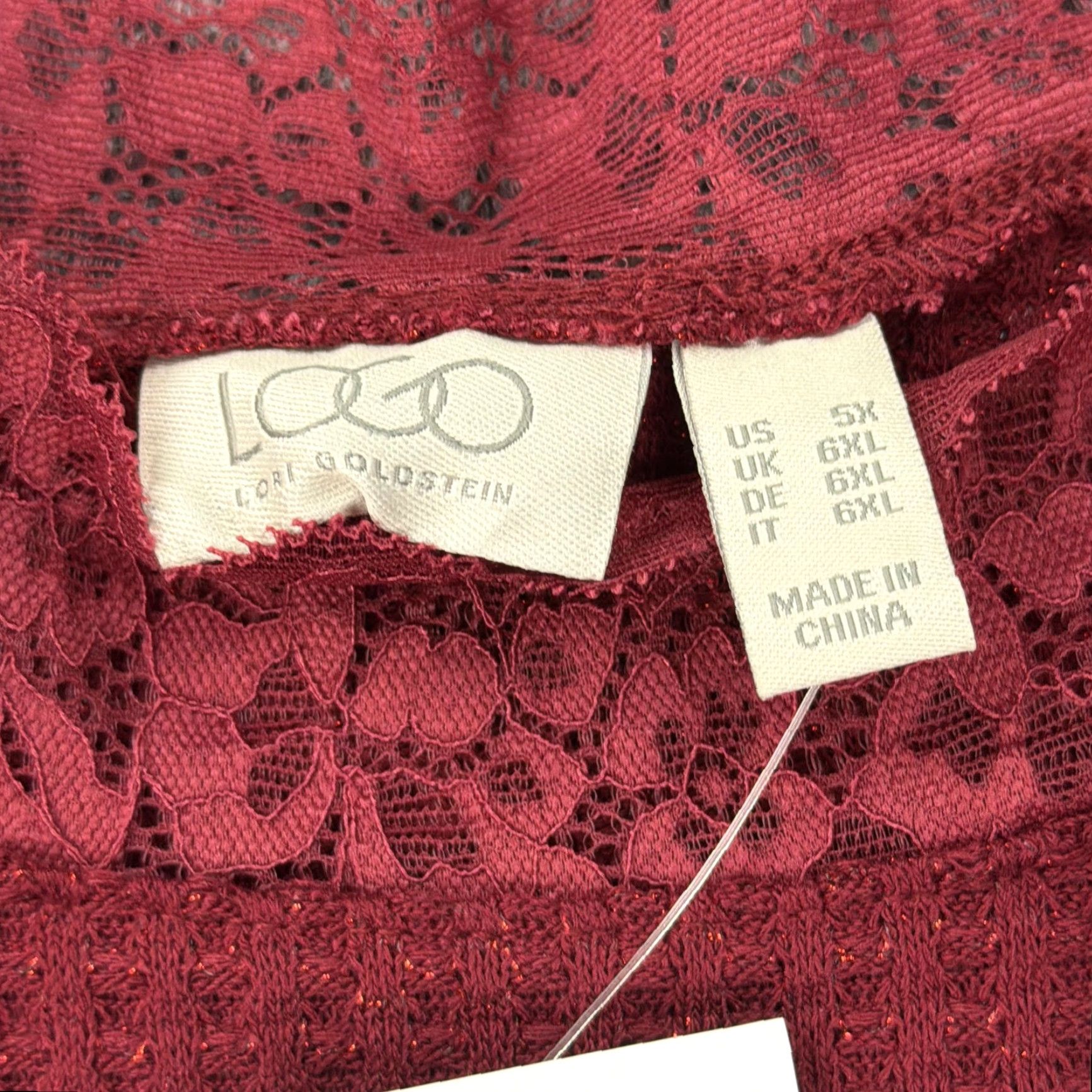 Vintage LOGO Lori Goldstein Sweater 5X Red Mock Neck Waffle Knit Lace Womens Size XXL / US 16-18 / IT 52-54 - 5 Thumbnail