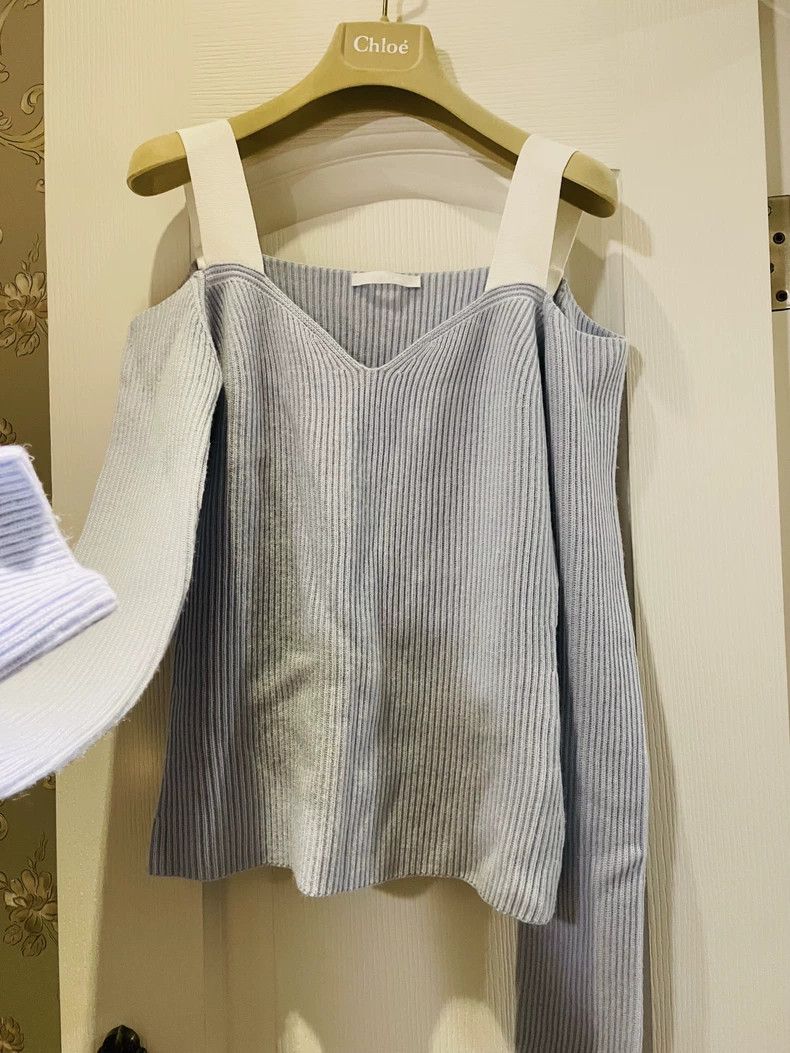 HELMUT LANG Blue Ribbed Sling Sweater - dmc