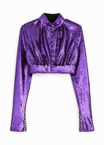 H&M × Paco Rabanne Paco Rabanne H&M Purple Sequined Cropped Top Y2K Size S / US 4 / IT 40 - 2 Thumbnail