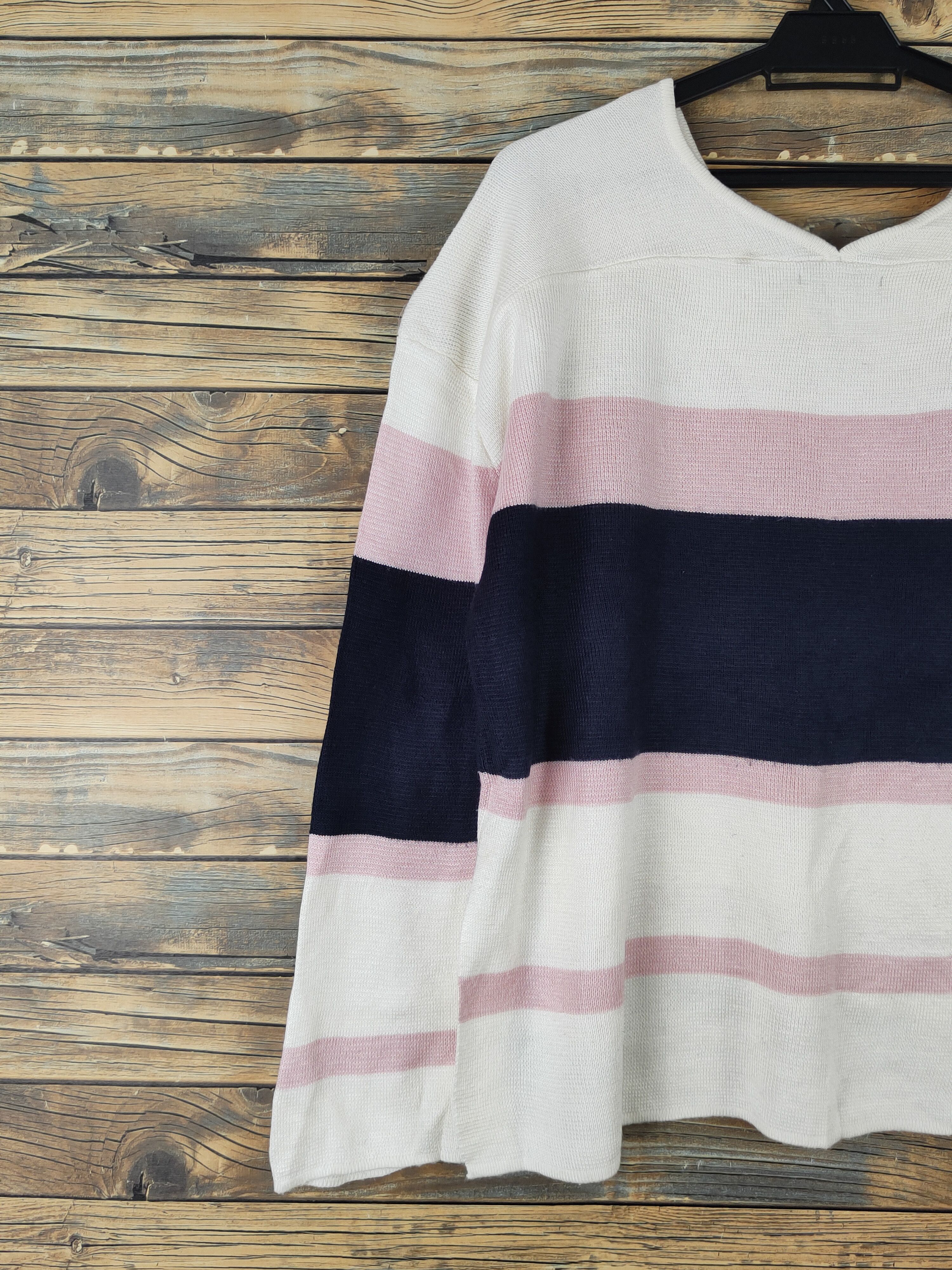 Japanese Brand Ingni Pink Ivory Stripe Knitwear Long Sleeve T-shirts #W2024 Size M / US 6-8 / IT 42-44 - 8 Thumbnail